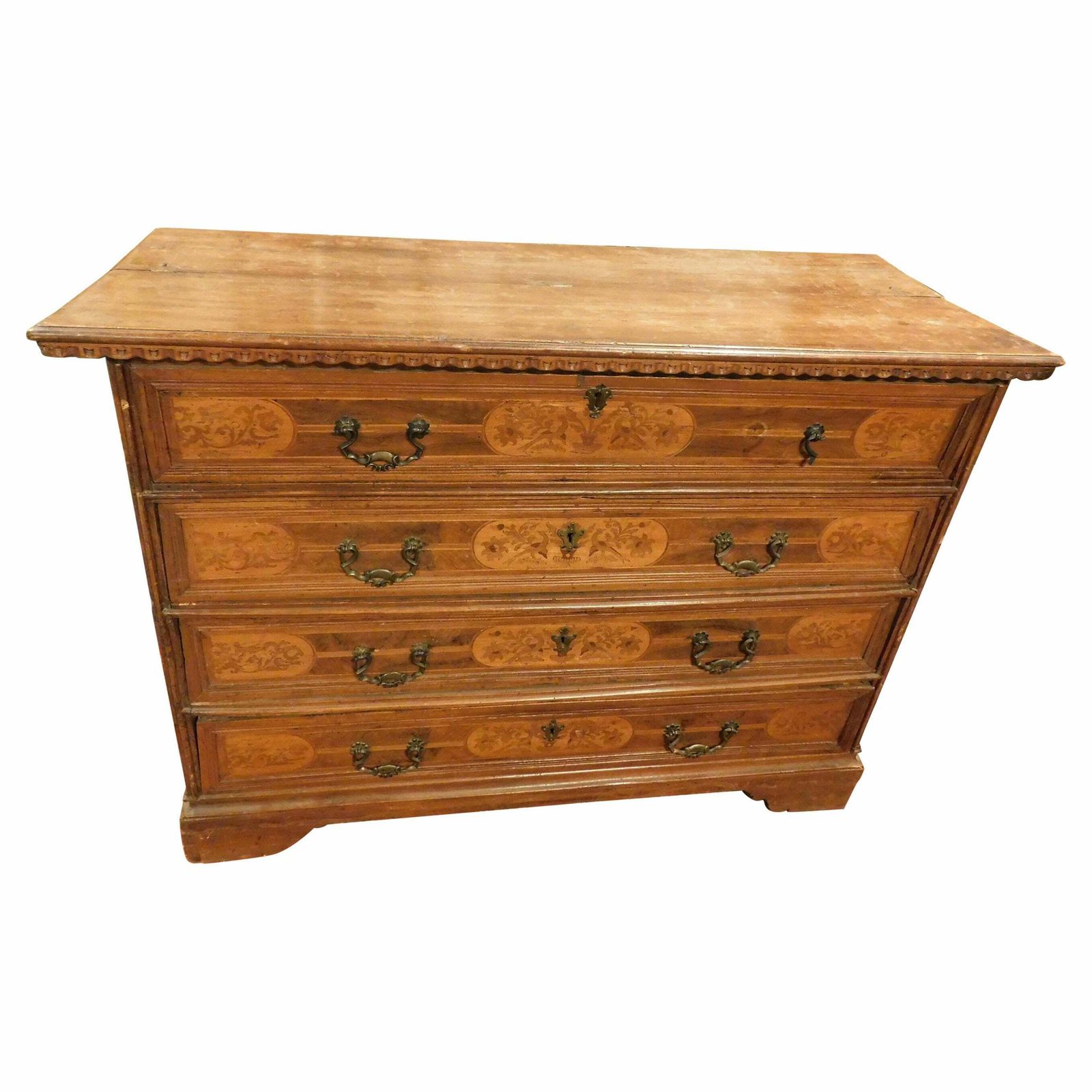 Chest Of Drawers / Flap In Walnut Inlay With Three Drawers, Italy