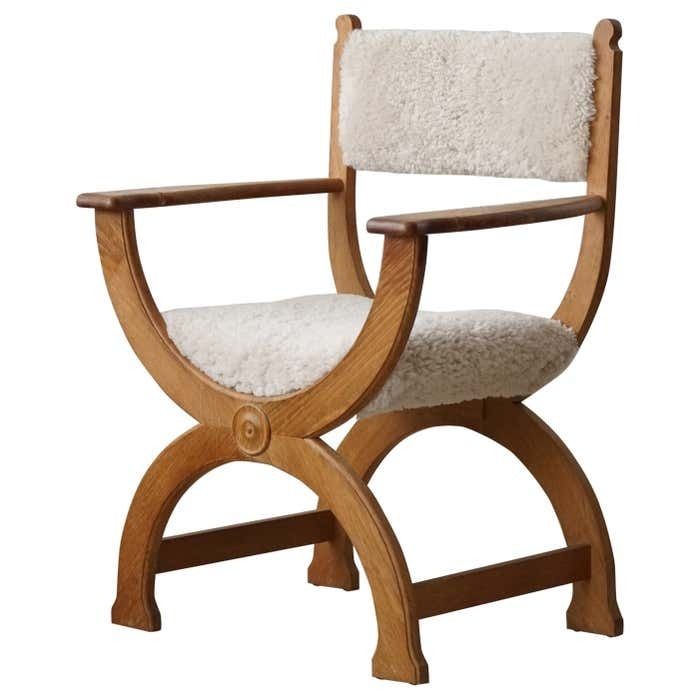 Henning Kjærnulf, Danish Modern, Armchair In Oak And Lambswool, 1960s