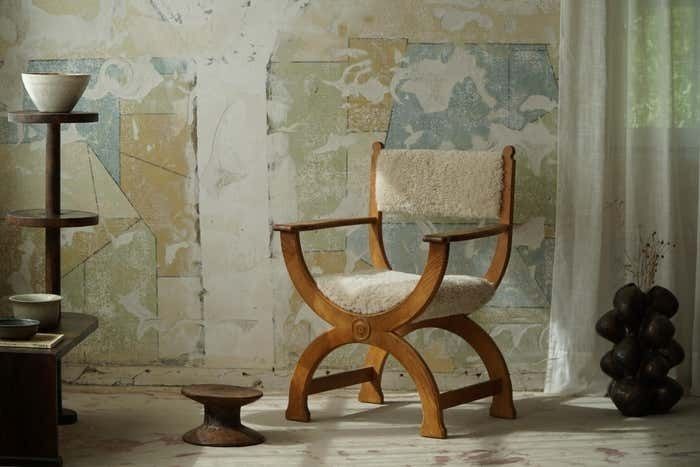 Henning Kjærnulf, Danish Modern, Armchair In Oak And Lambswool, 1960s photo furniture