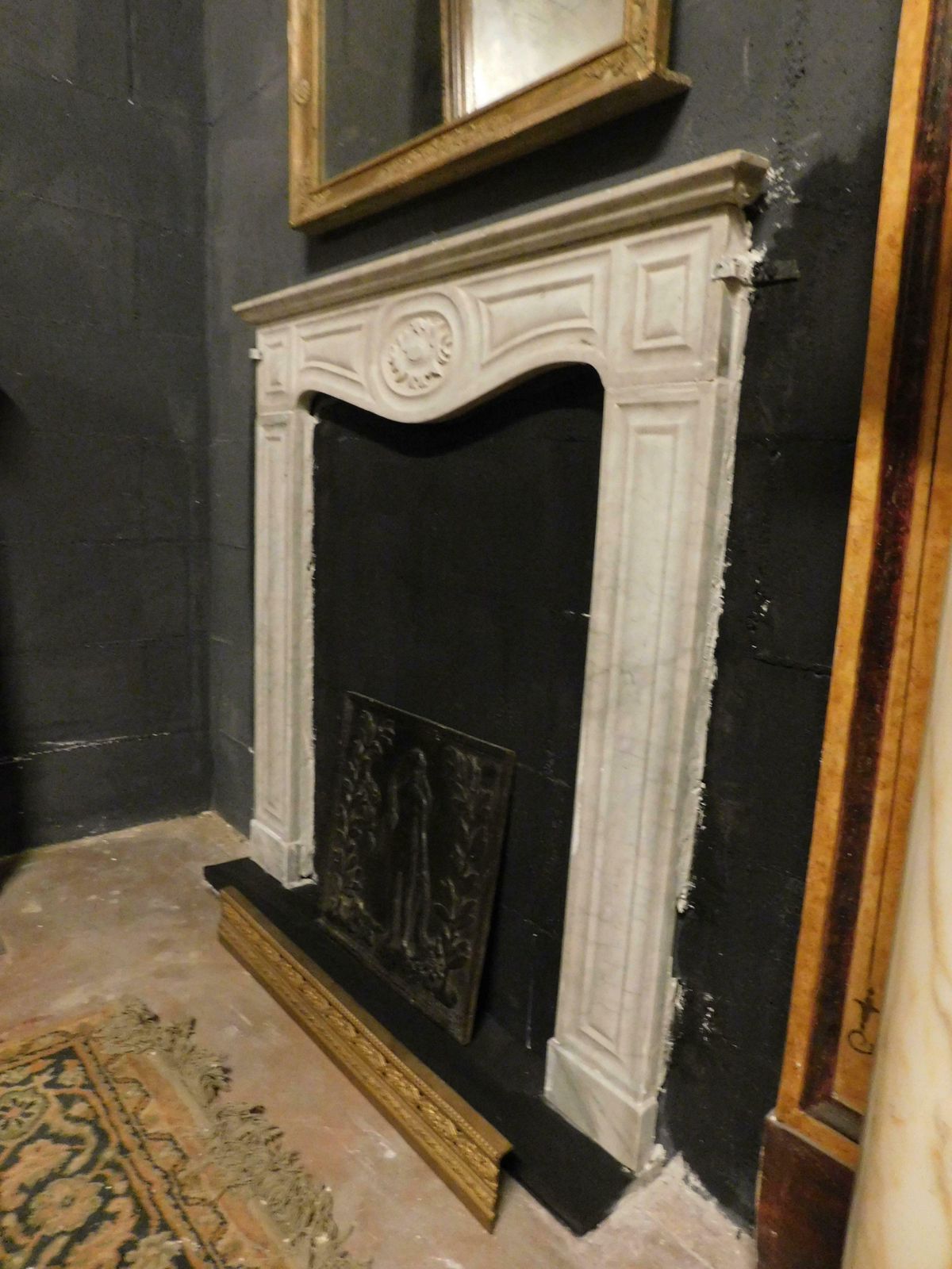 Fireplace Mantle Thin Frame, Carved In White Carrara Marble, Italy photo 2618.0