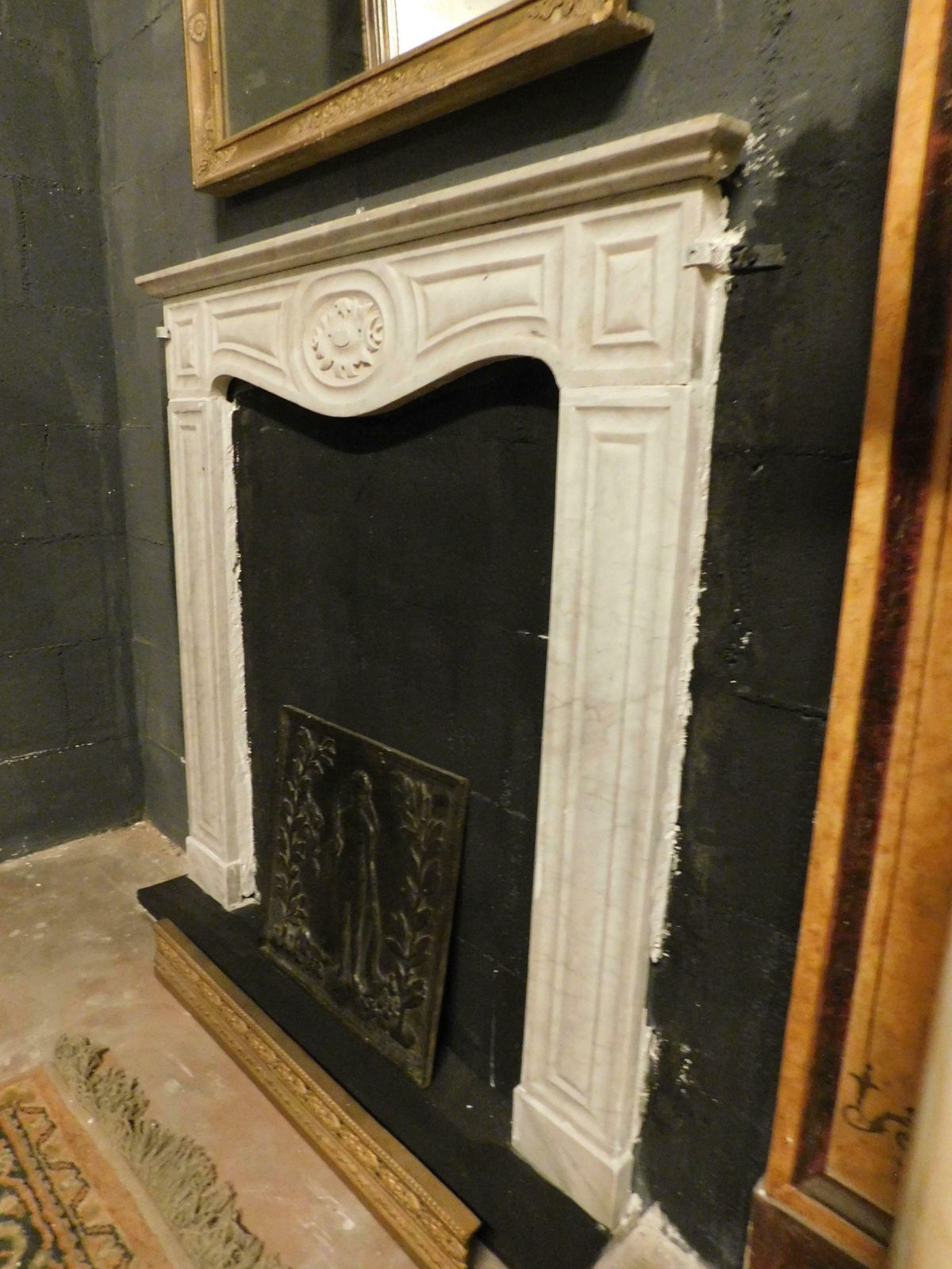 2618.0 Fireplace Mantle Thin Frame, Carved In White Carrara Marble, Italy photo