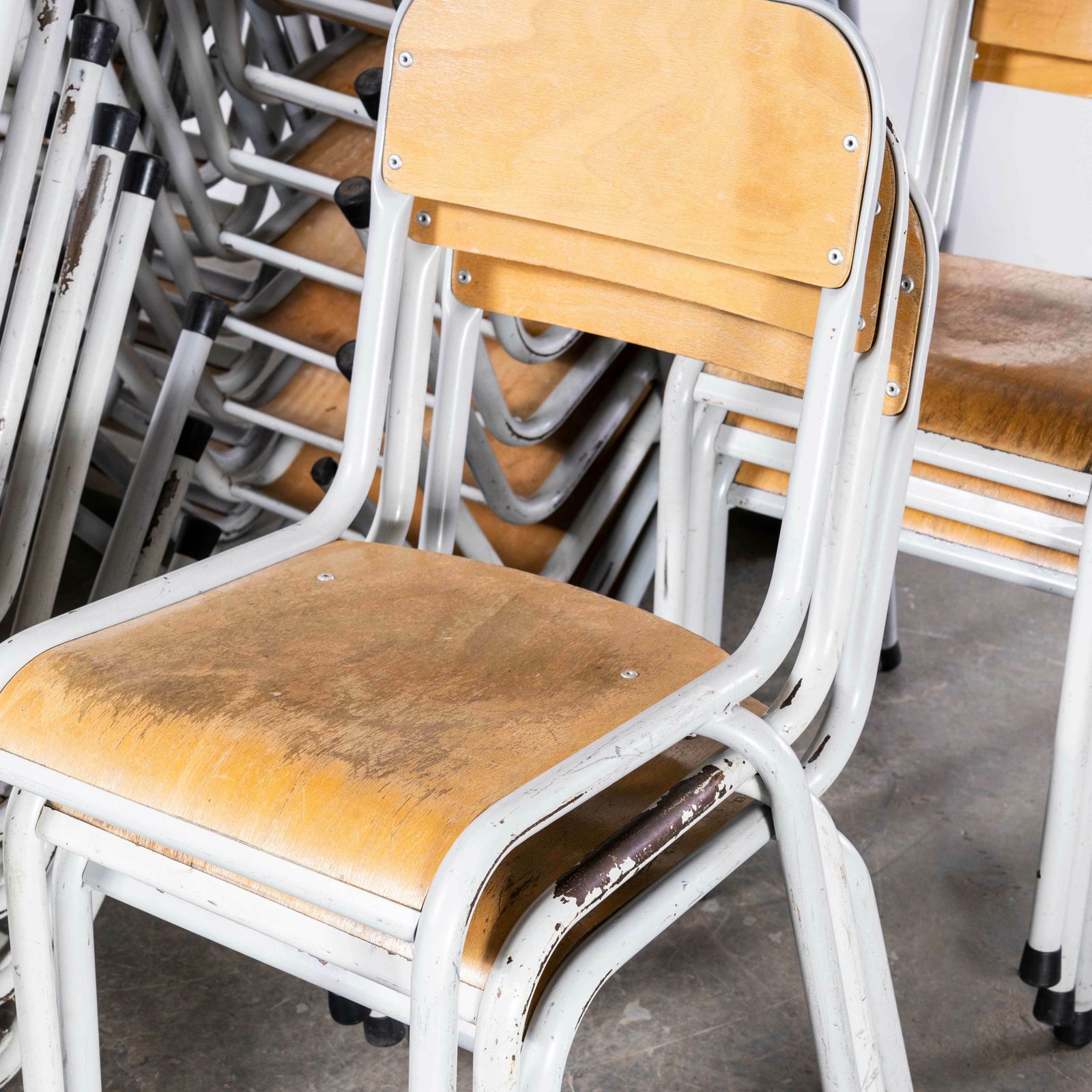 1950’s French Mullca D Back Light Grey Dining Chairs – Good Quantity Available photo vinterior