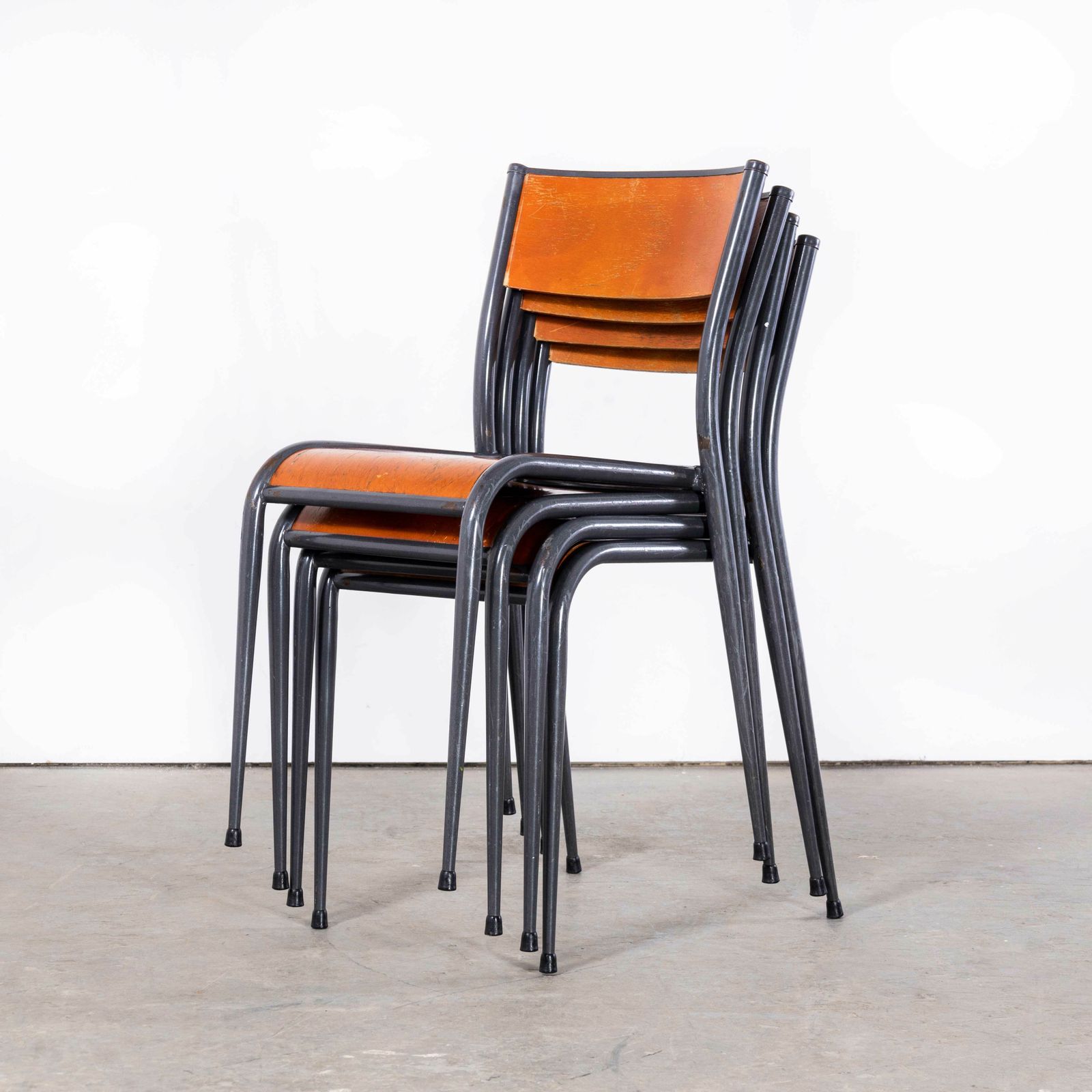 1950’s French Mullca Light Grey Tapered Leg Dining Chairs – Set Of Four photo for sale