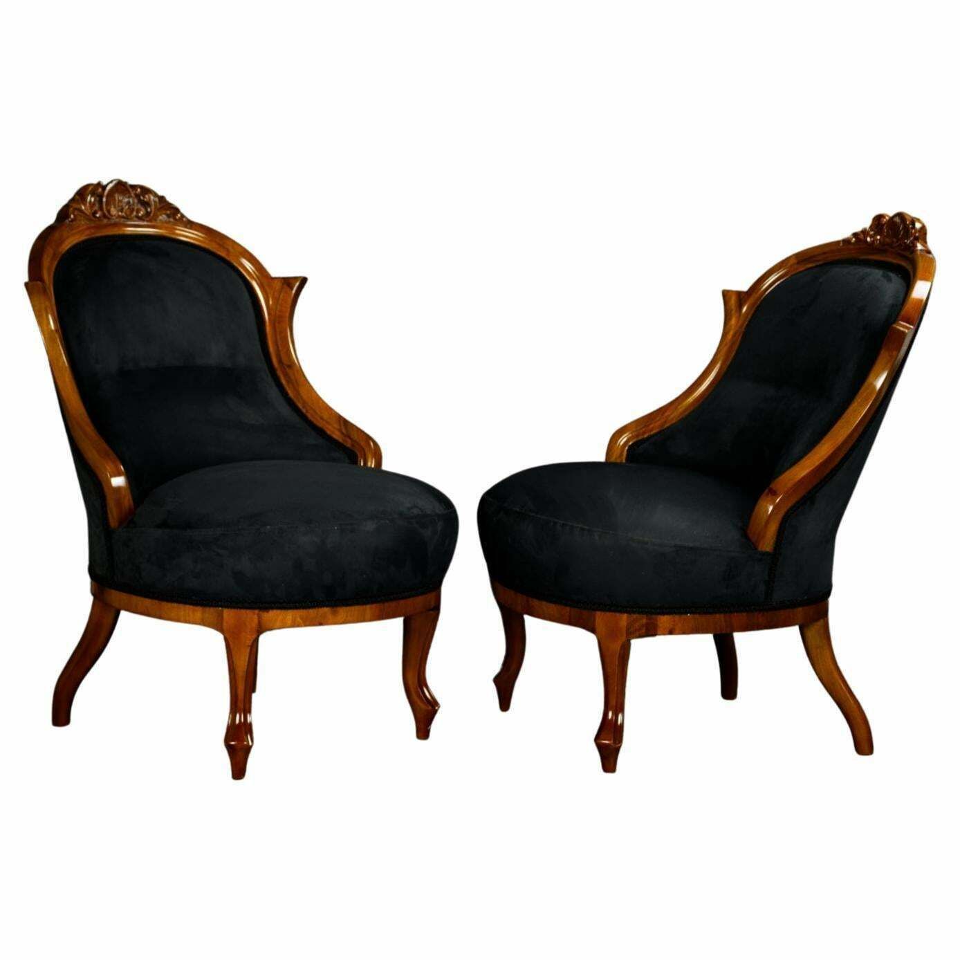 Fully Restored Pair Of Black Biedermeier Armchairs 19th Century