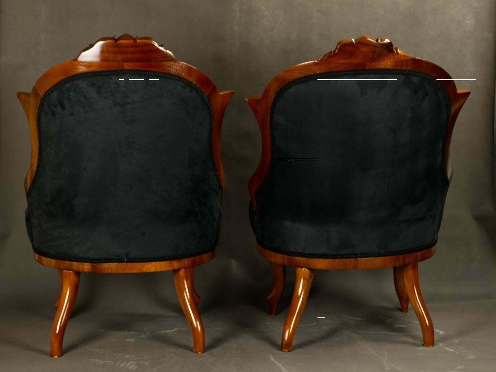 Fully Restored Pair Of Black Biedermeier Armchairs 19th Century photo vintage
