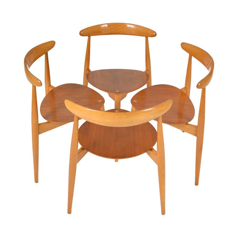 1950s Set 4 Fh4103 Heart Dining Chairs By Hans Wegner For Fritz Hansen Denmark