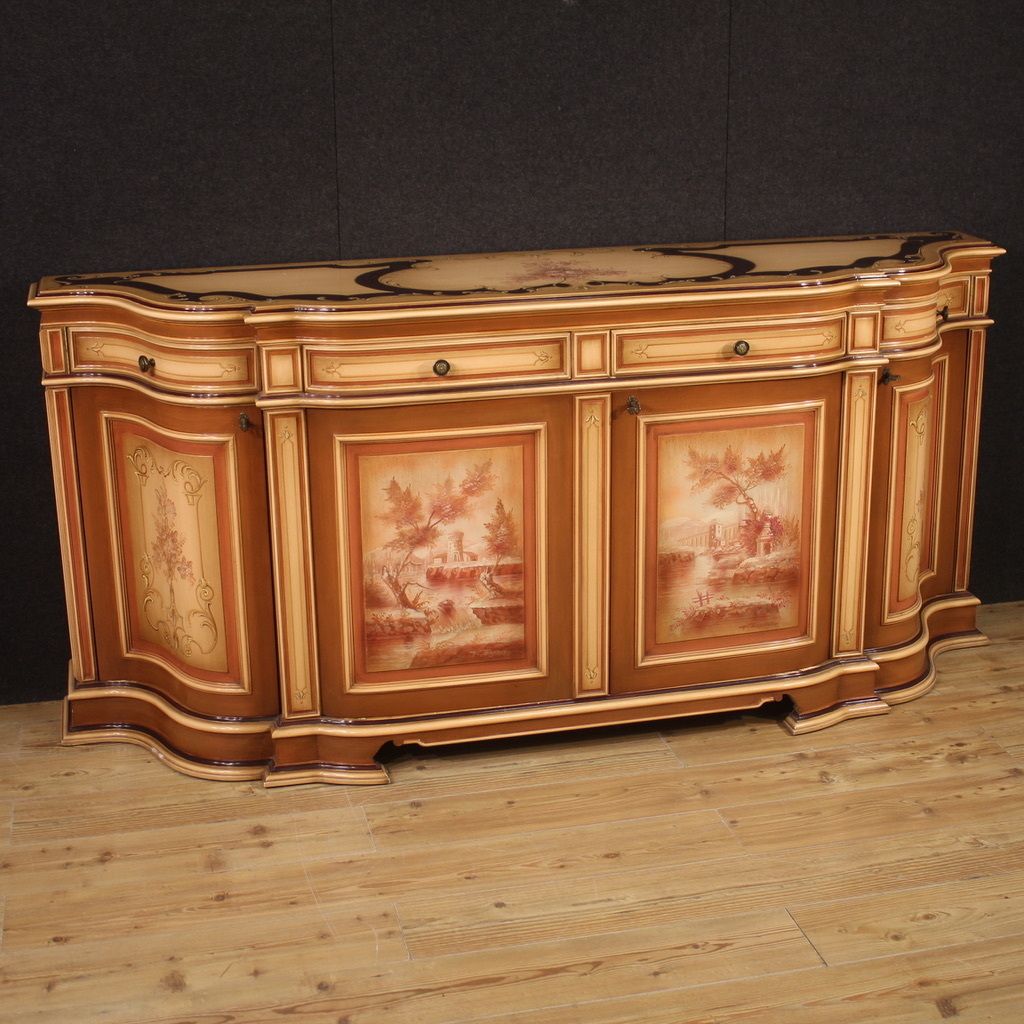 Great Lacquered And Painted Sideboard From The 70s
