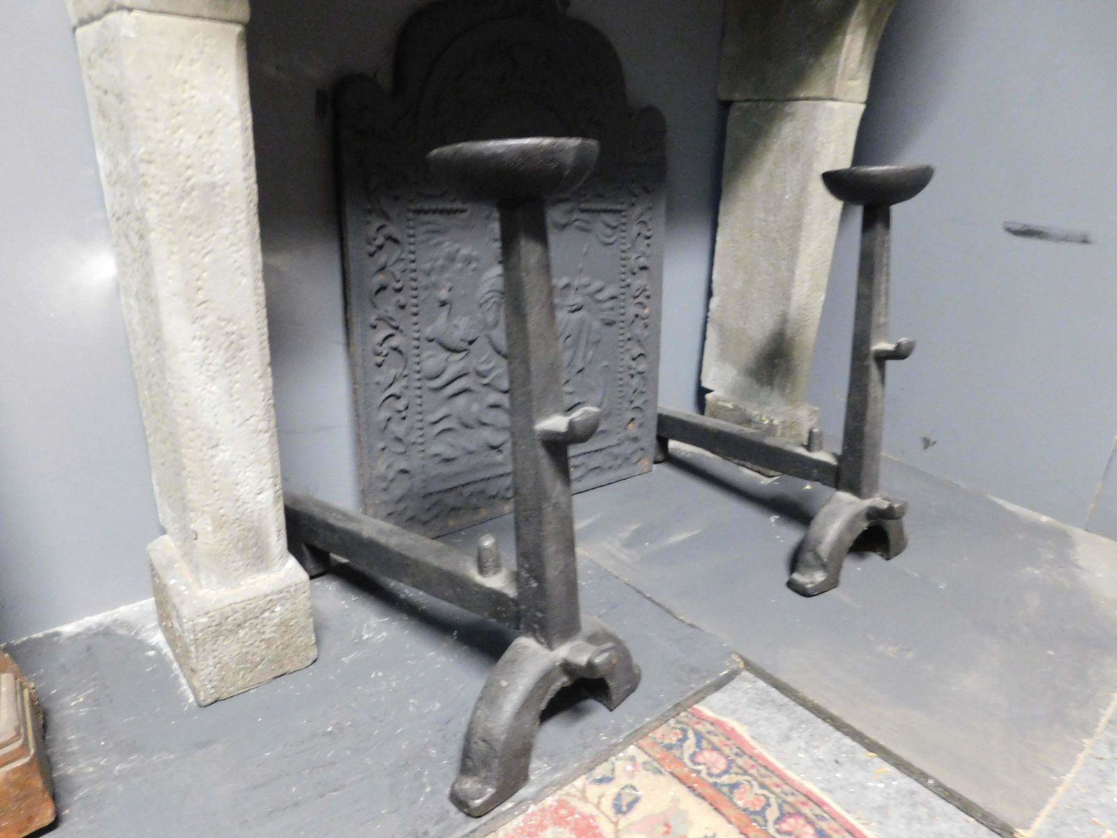 Pair Of Iron Fire Dogs With Cup Holder, 19th Century Italy photo for sale