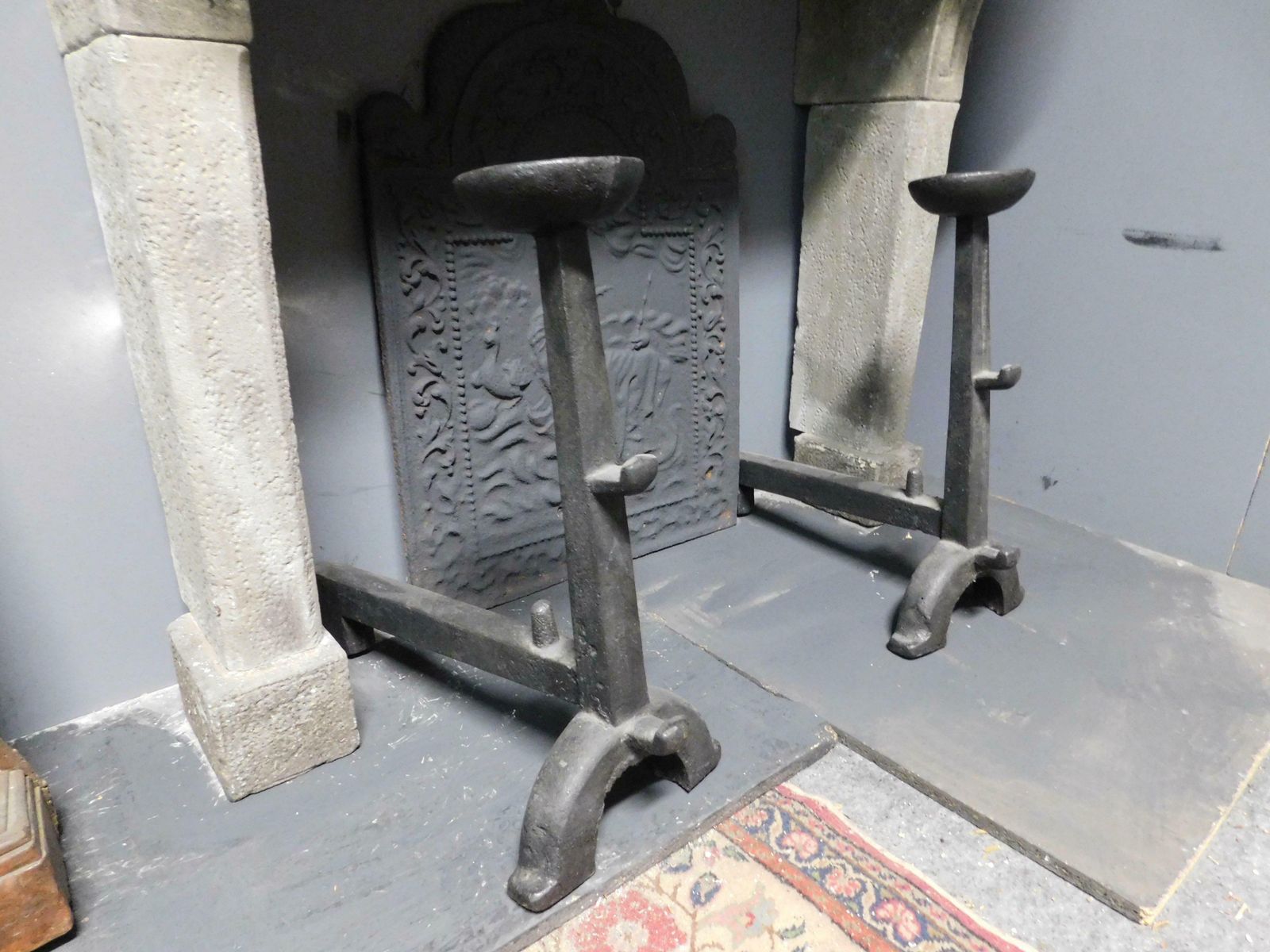 Pair Of Iron Fire Dogs With Cup Holder, 19th Century Italy photo Home Fixtures