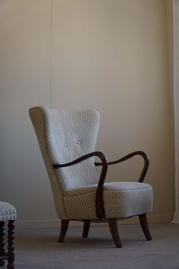 Slagelse Møbelfabrik, Danish Modern Lounge Chairs With Footstool In Beech, 1960s photo vintage