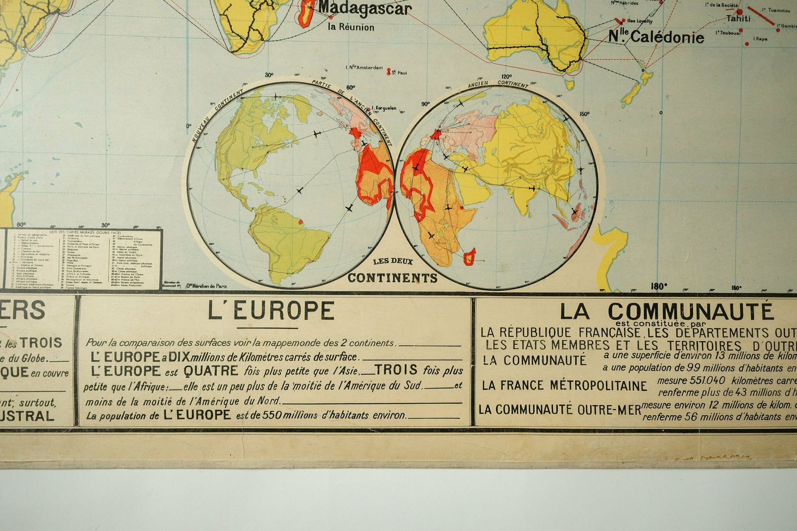 Original Large Vintage French Educational School Wall Chart World Map Planisphere Territories Quirky Beautiful Rare Vidal Lablache photo furniture