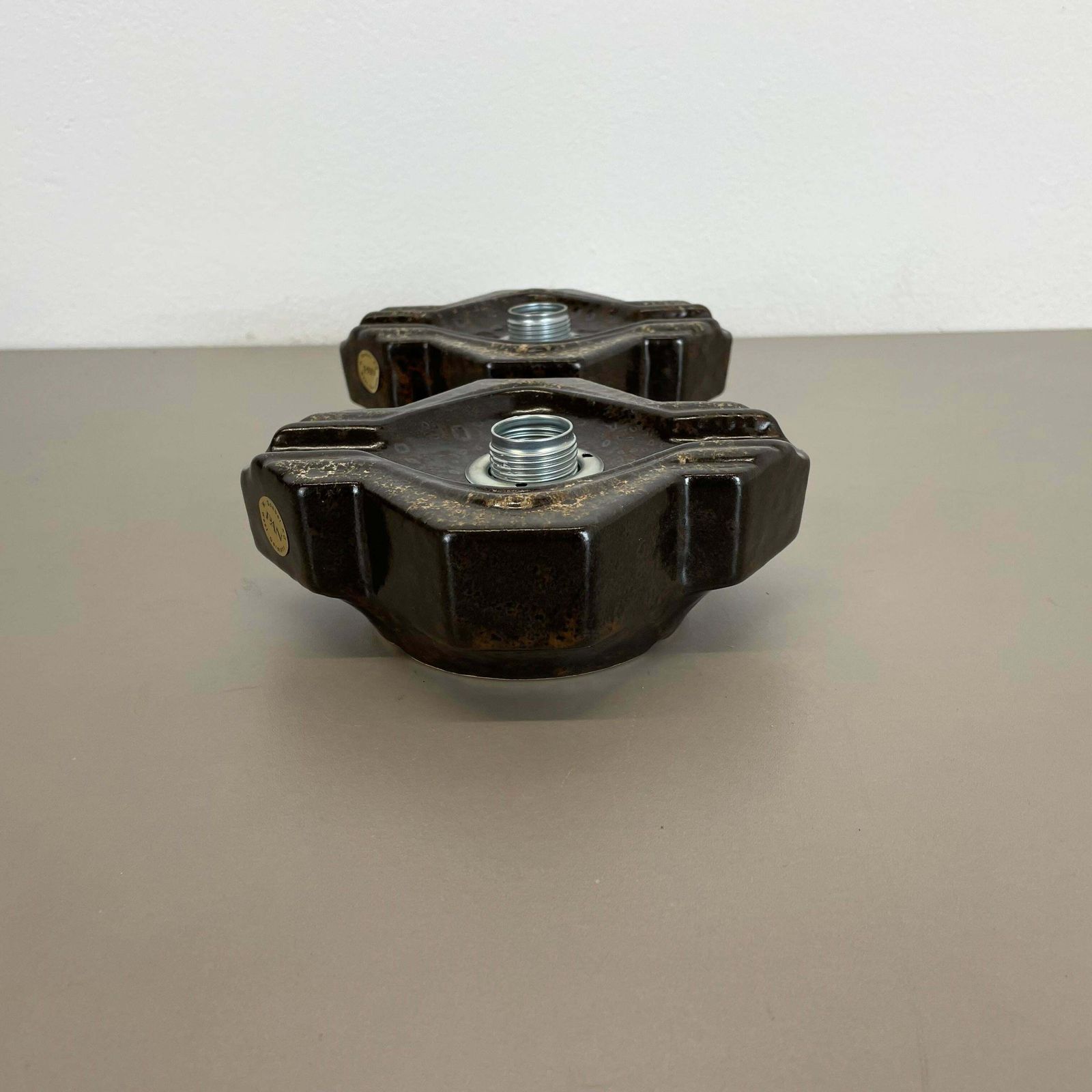 photo vintage Set Of Two Brown Beige Ceramic Fat Lava Wall Lights By Pan Ceramics Germany 1970