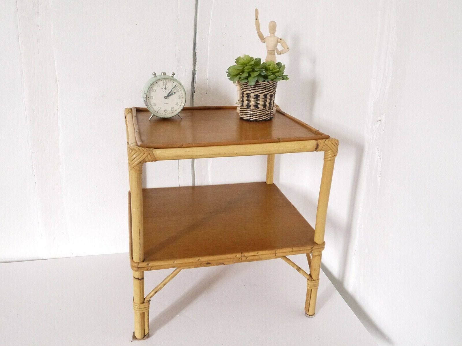 Vintage French Wicker Footstool 60's Mid Century