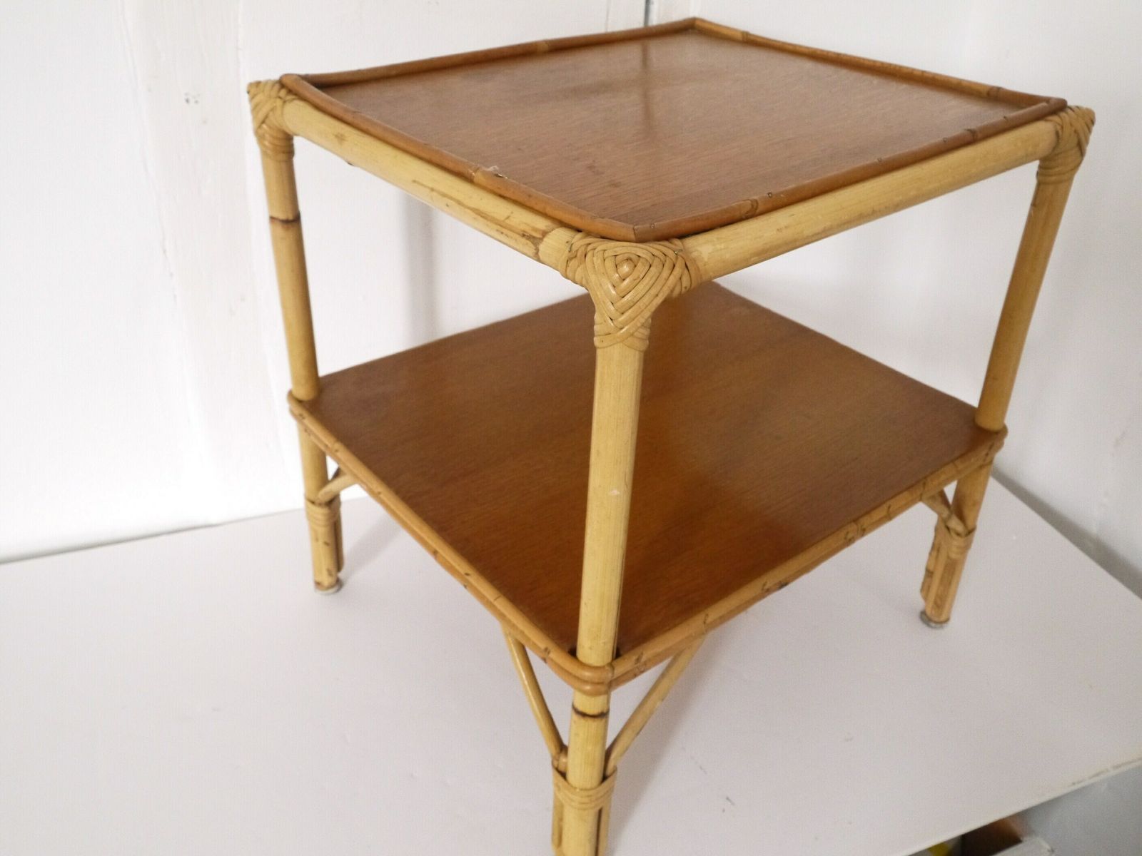 Vintage French Wicker Footstool 60's Mid Century photo for sale