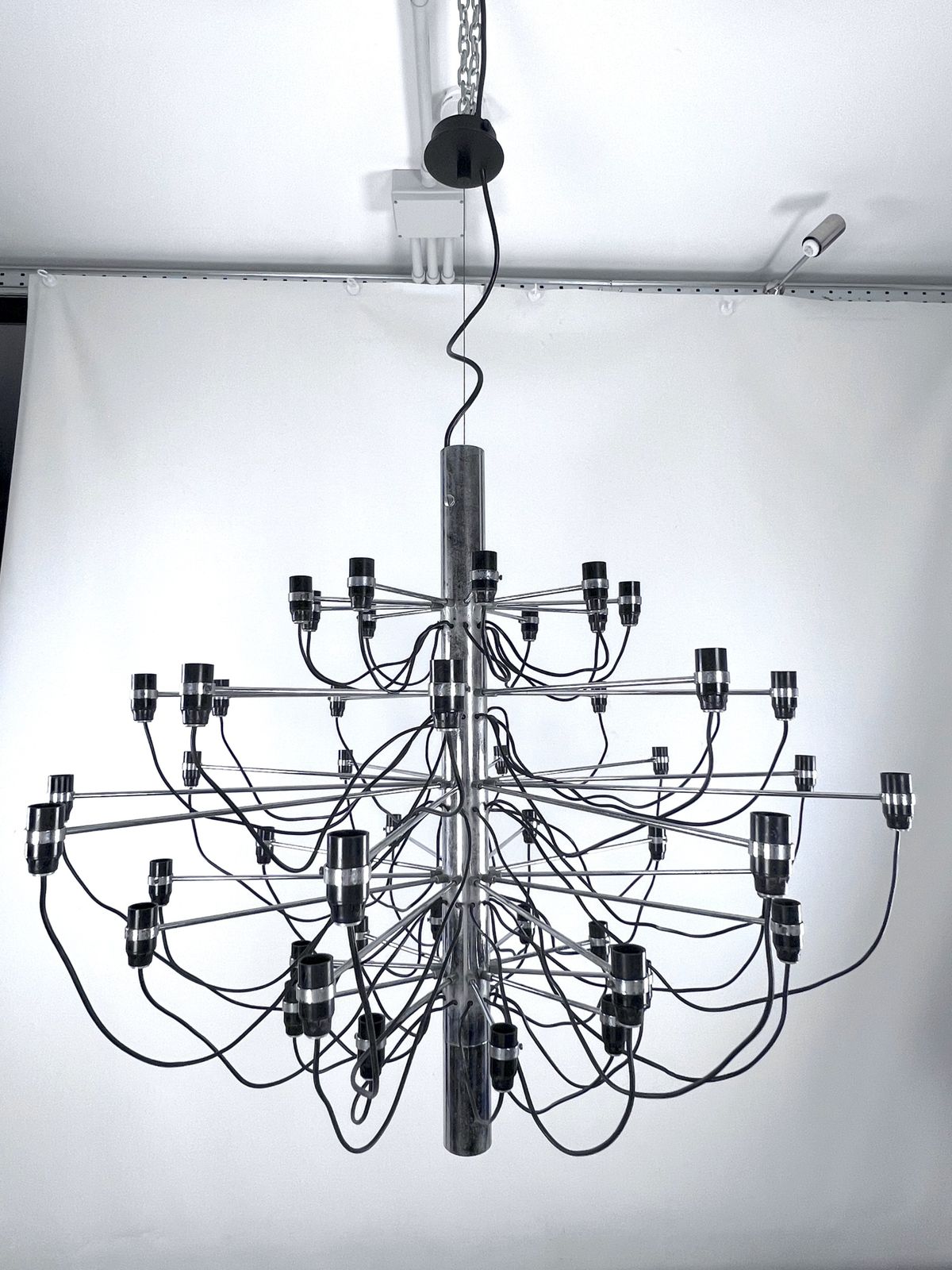 photo for sale Rare Early Serie Of Midcentury Arteluce Chandelier, Model 2097/50. Italy 1958.