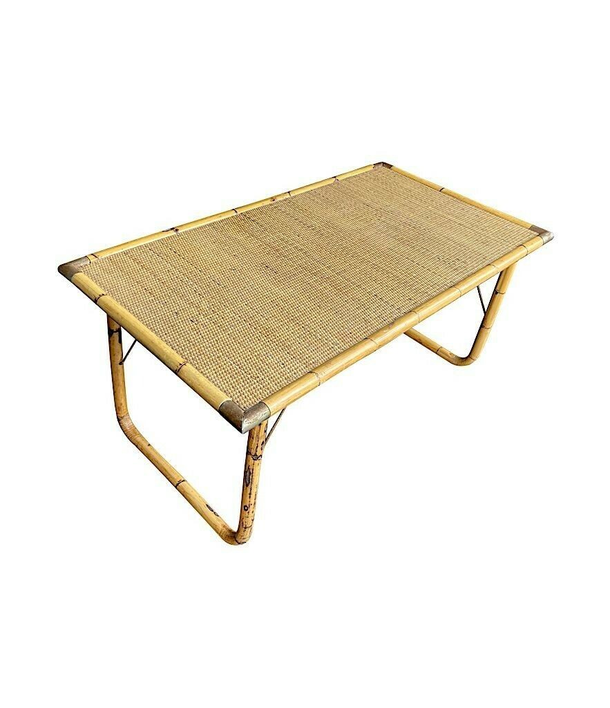 An Italian 1970s Folding Bamboo Coffee Table By Del Vera With Brass Corners