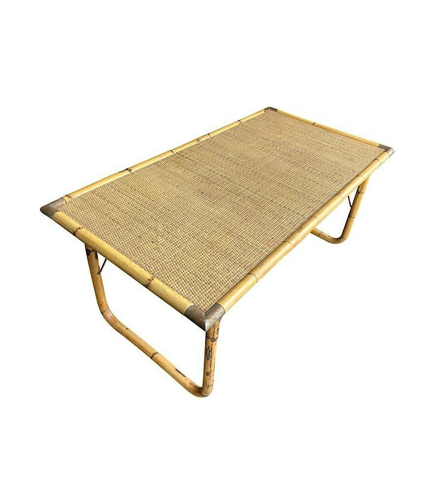 An Italian 1970s Folding Bamboo Coffee Table By Del Vera With Brass Corners photo vinterior