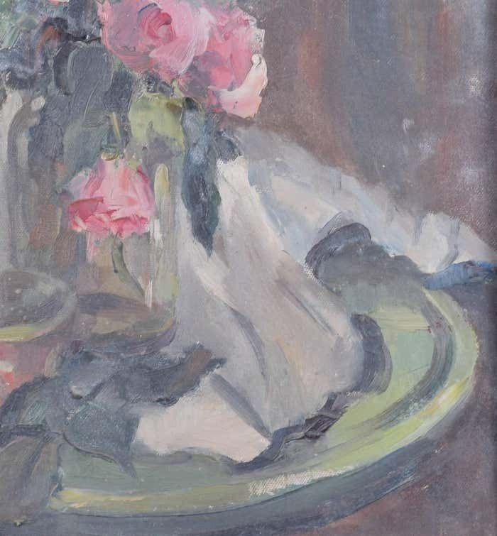 Angela Stones Still Life With Pink Roses Mid 20th Century Oil Painting By Angela Stones Mid Twentieth Century photo 1450.0