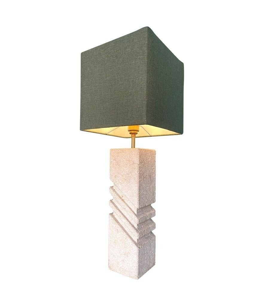 A Large Italian 1970s Sculptural Stone Lamp With New Bespoke Linen Shade photo for sale