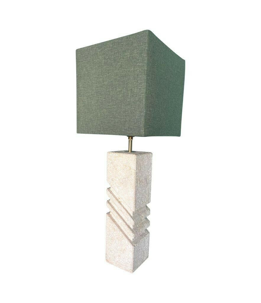 photo furniture A Large Italian 1970s Sculptural Stone Lamp With New Bespoke Linen Shade