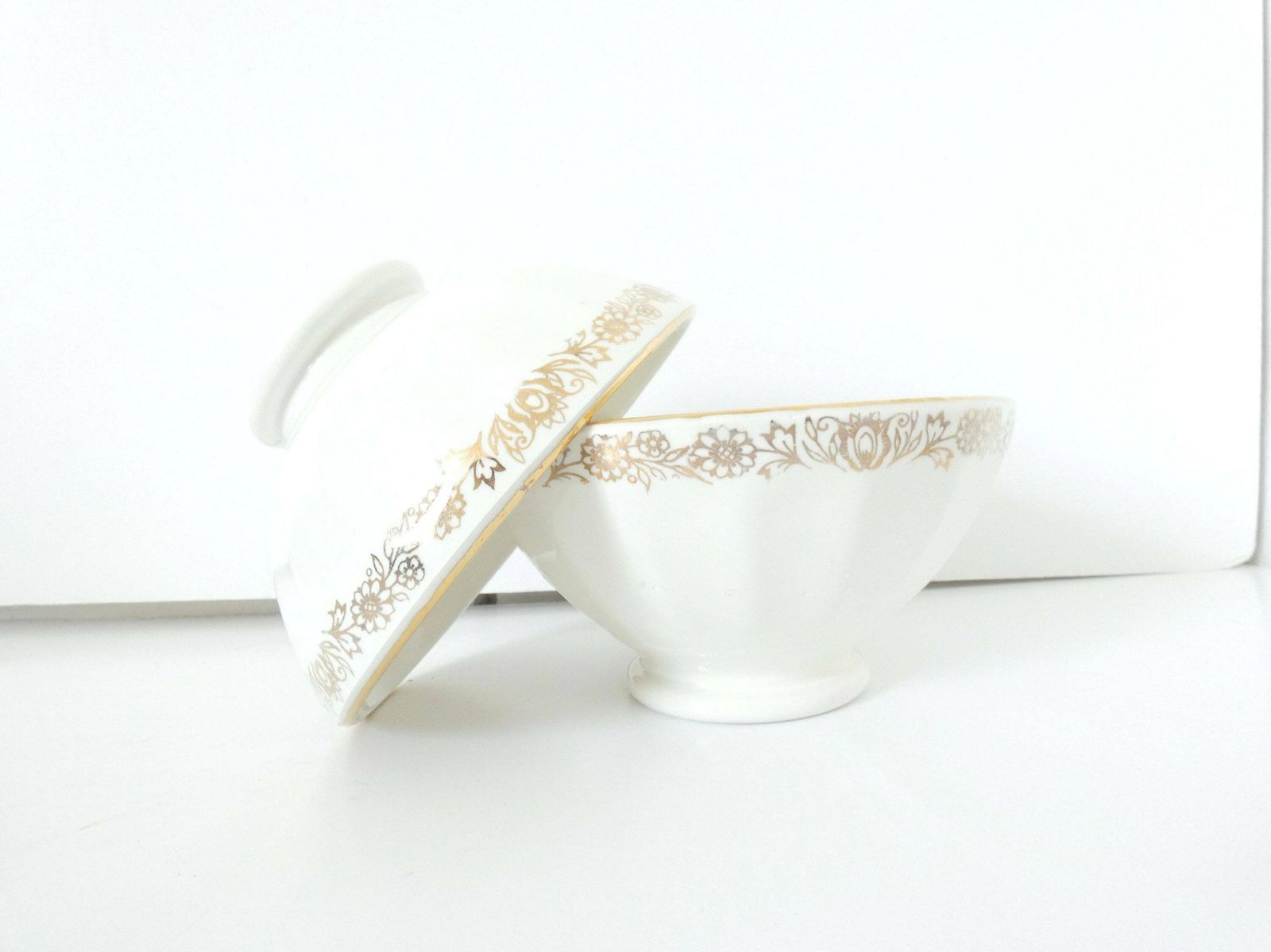 French Cafe Au Lait Bowls 5.5 Inches Diameter Set Of Two (2) Gold Floral Frieze
