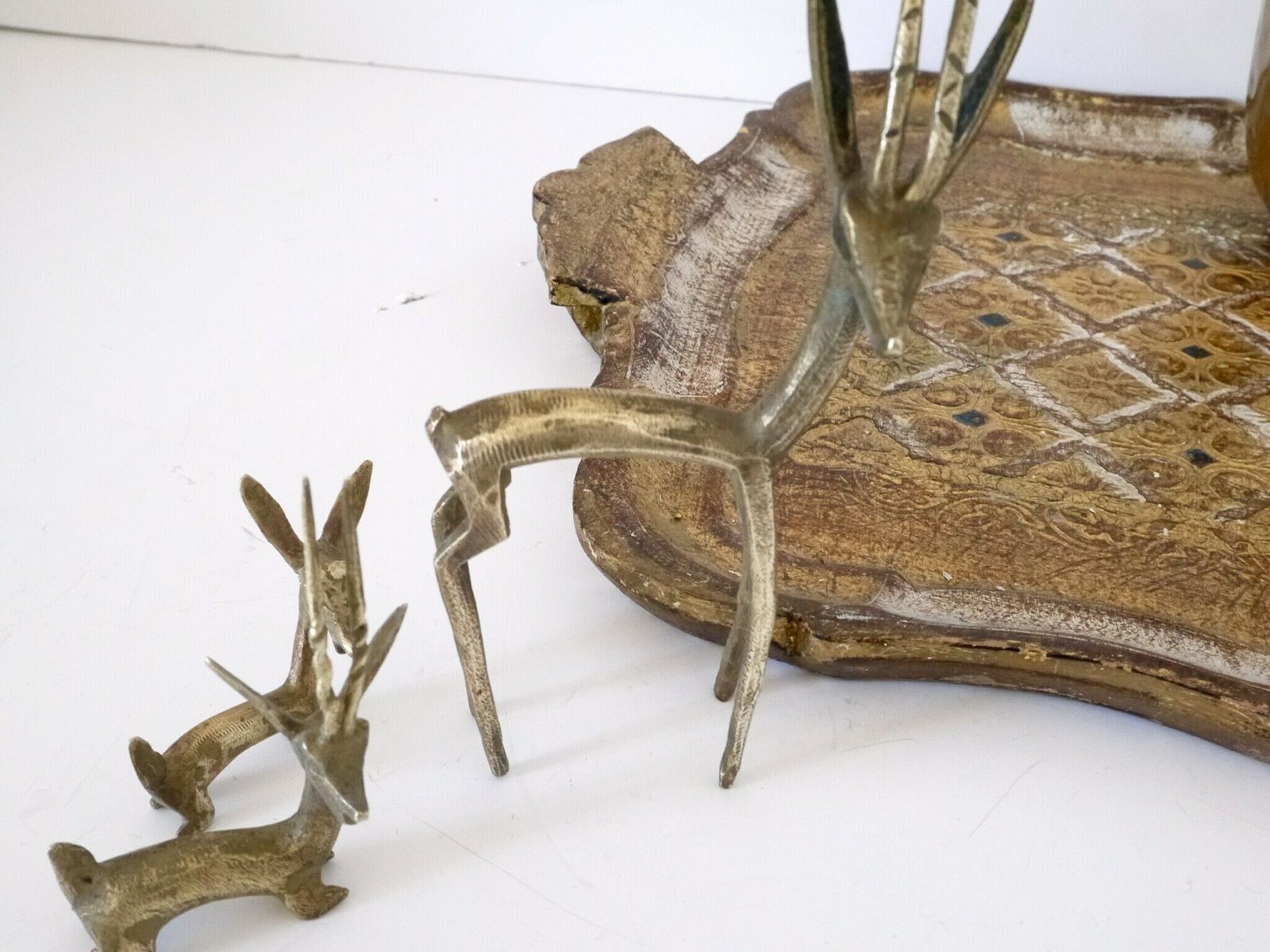 Mid Century Brass Of Antelope Figurines Ibex Deer Family Statue Art Woodland Animal Gazelle Sculpture Handmade photo vintage