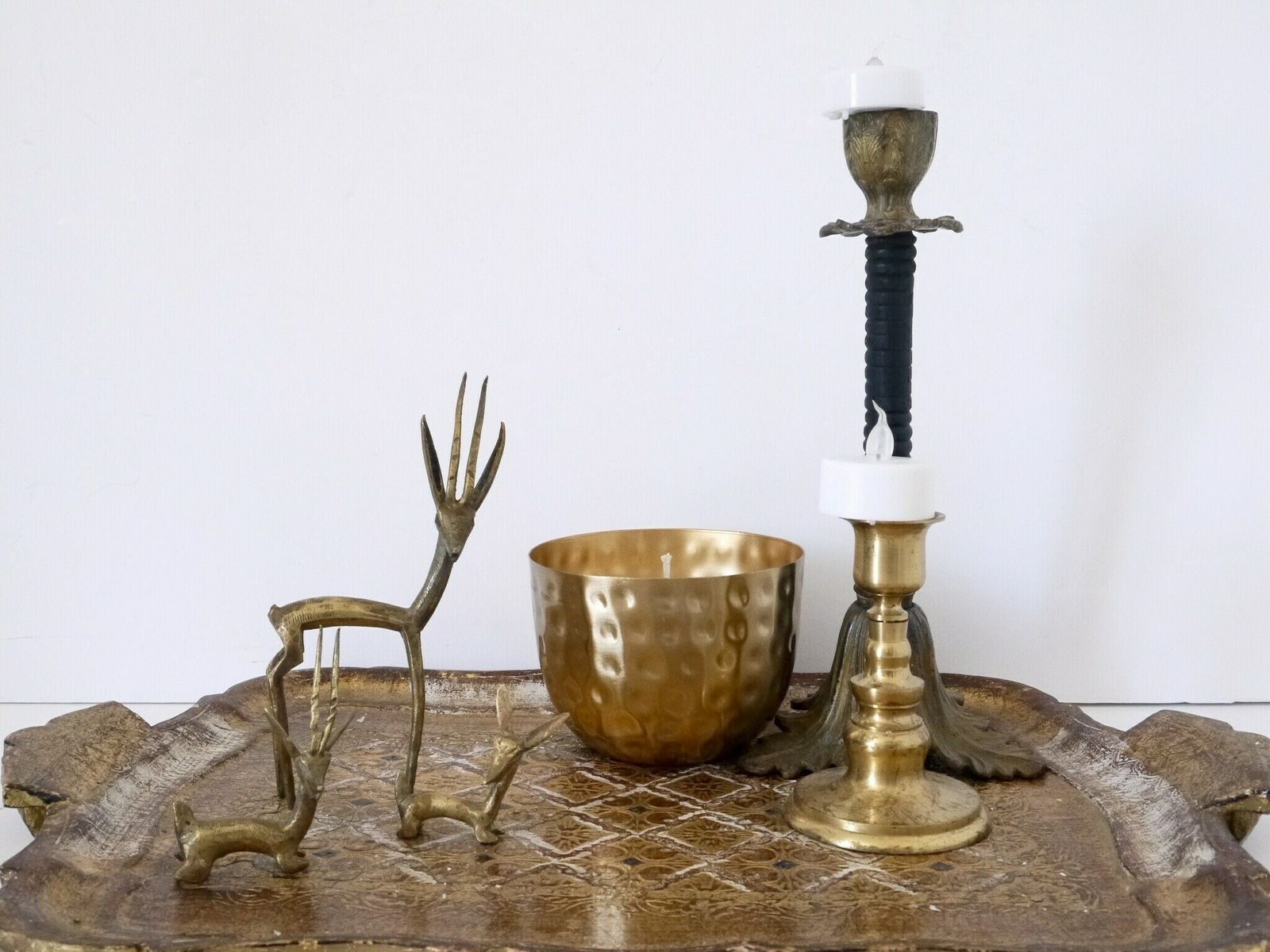 photo for sale Mid Century Brass Of Antelope Figurines Ibex Deer Family Statue Art Woodland Animal Gazelle Sculpture Handmade