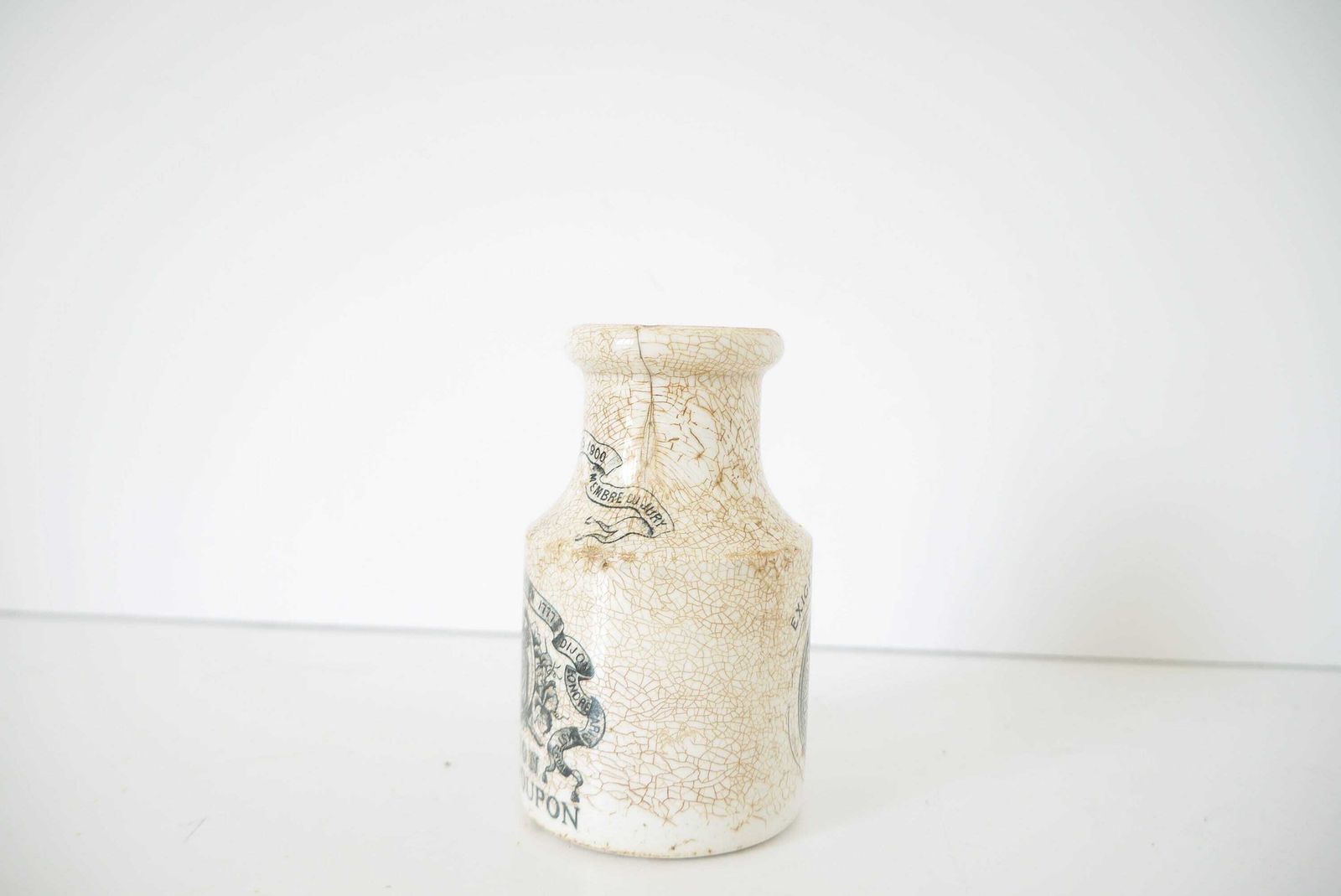 Antique French Gray Poupon White Ironstone Dijon Sarreguemines Mustard Pot Dijon Mustard Jar, Gray Poupon Stoneware Pot photo furniture