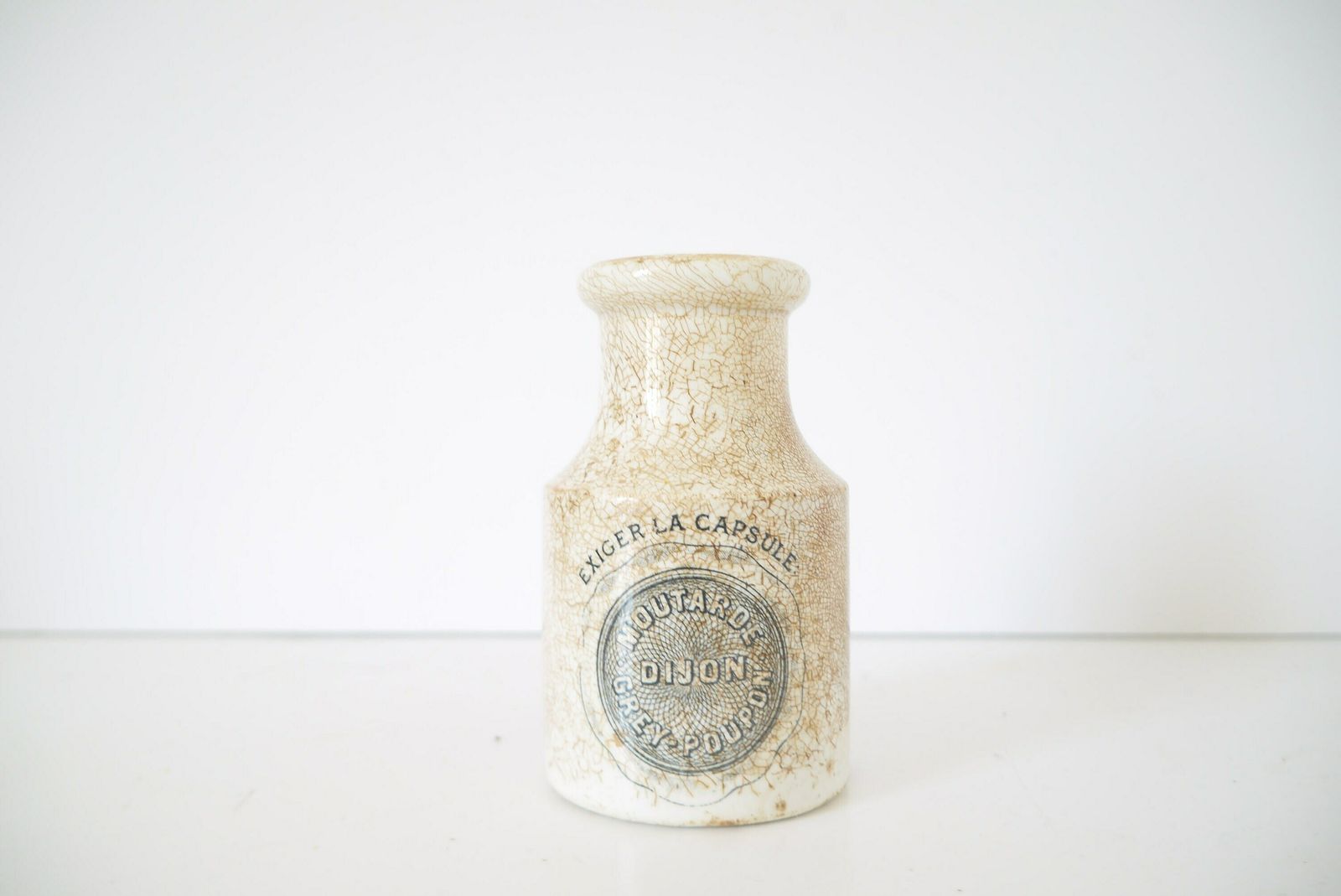 Antique French Gray Poupon White Ironstone Dijon Sarreguemines Mustard Pot Dijon Mustard Jar, Gray Poupon Stoneware Pot photo for sale