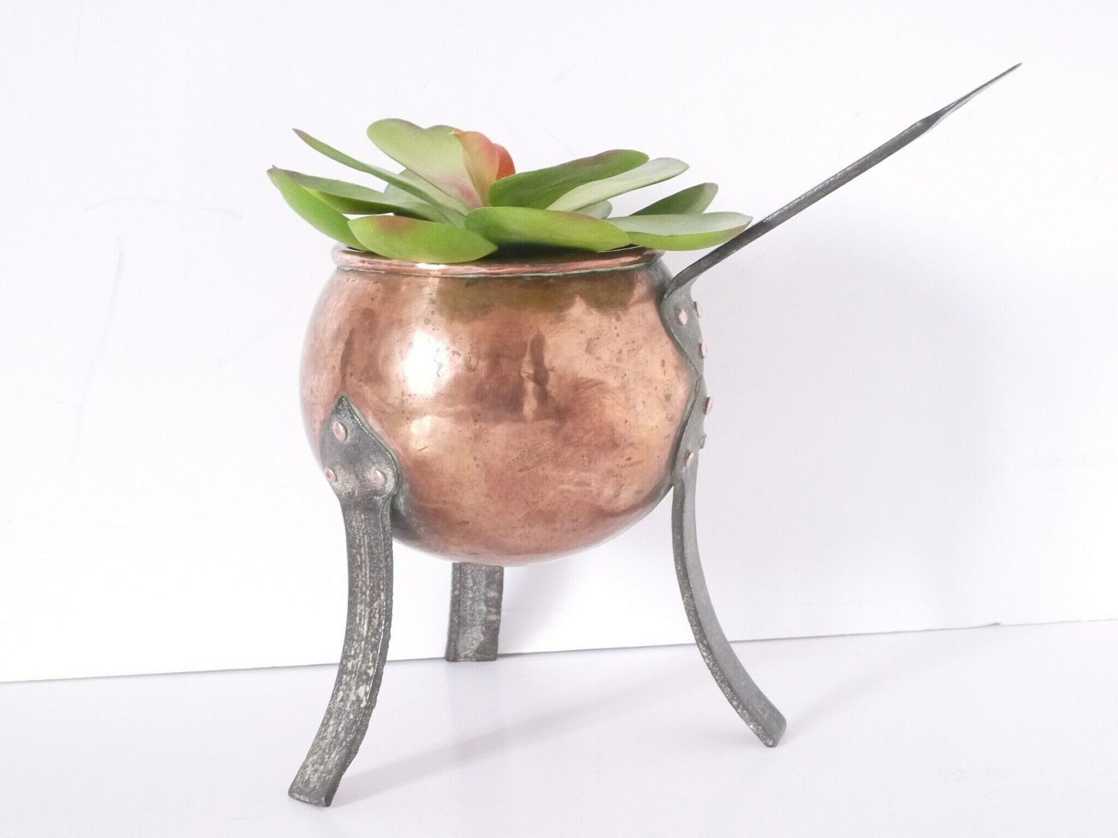 Copper Pot Chafing Dish With Iron Handle Iron Feet With Copper Rivets Fondue Dish photo vintage