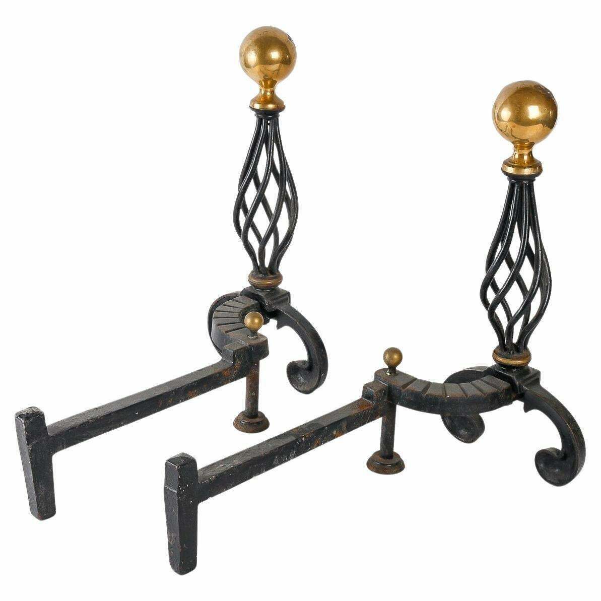 Pair Of Wrought Iron Fire Dogs, Circa 1940 photo buy