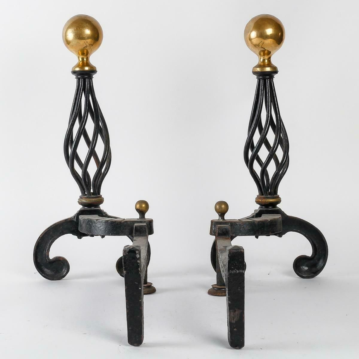 Pair Of Wrought Iron Fire Dogs, Circa 1940 photo vintage