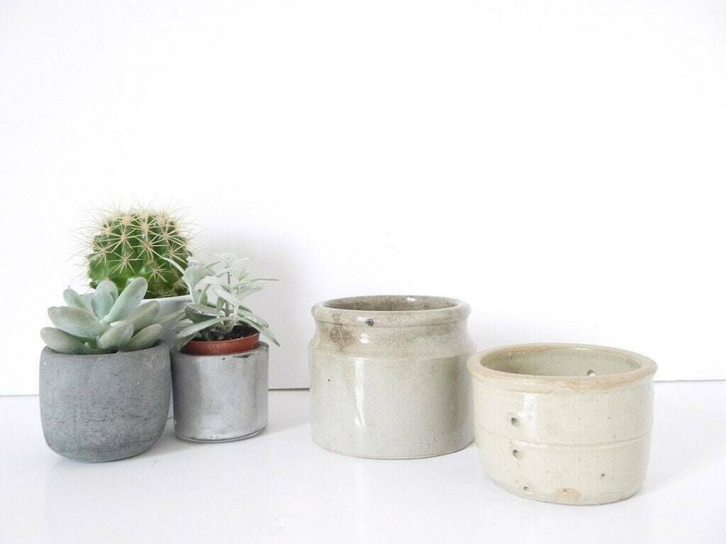 Antique French Ironstone Preserve Pots Stoneware Set Of 2