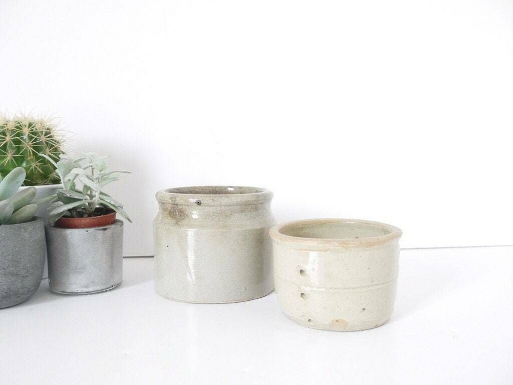 Antique French Ironstone Preserve Pots Stoneware Set Of 2 photo furniture