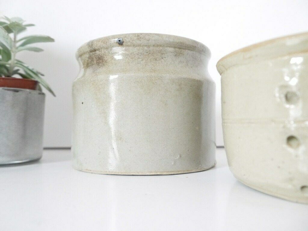 Antique French Ironstone Preserve Pots Stoneware Set Of 2 photo vinterior
