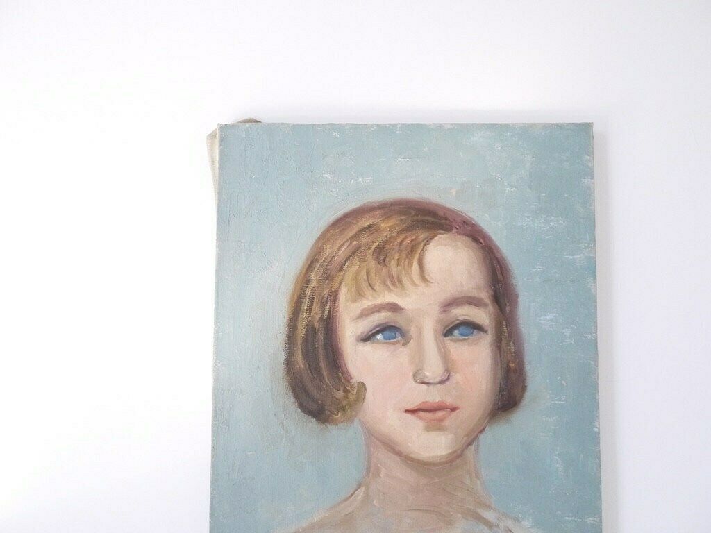 French Oil Portrait Painting Blue Girl photo Art