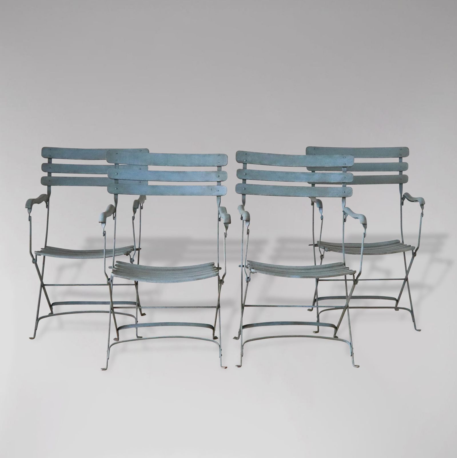 Set Of 4 Painted Iron & Wood Folding Garden Armchairs photo for sale