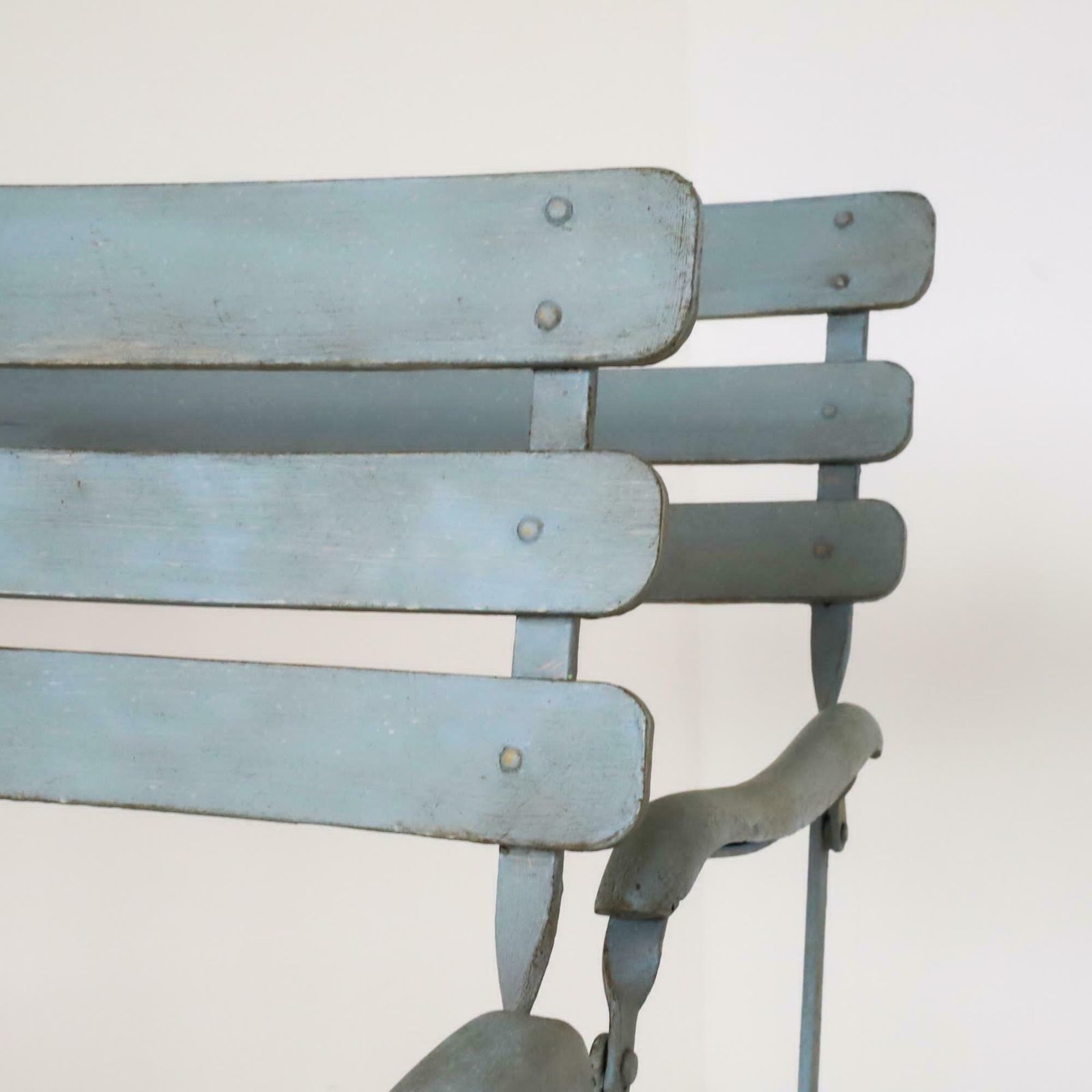 Set Of 4 Painted Iron & Wood Folding Garden Armchairs photo vinterior