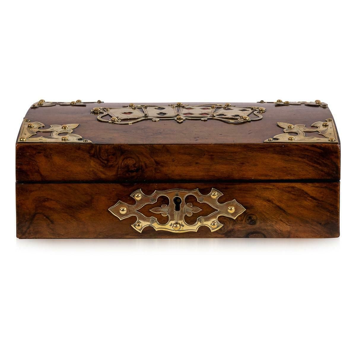 19th Century Victorian Walnut & Brass Card Games Box, C.1890 photo furniture