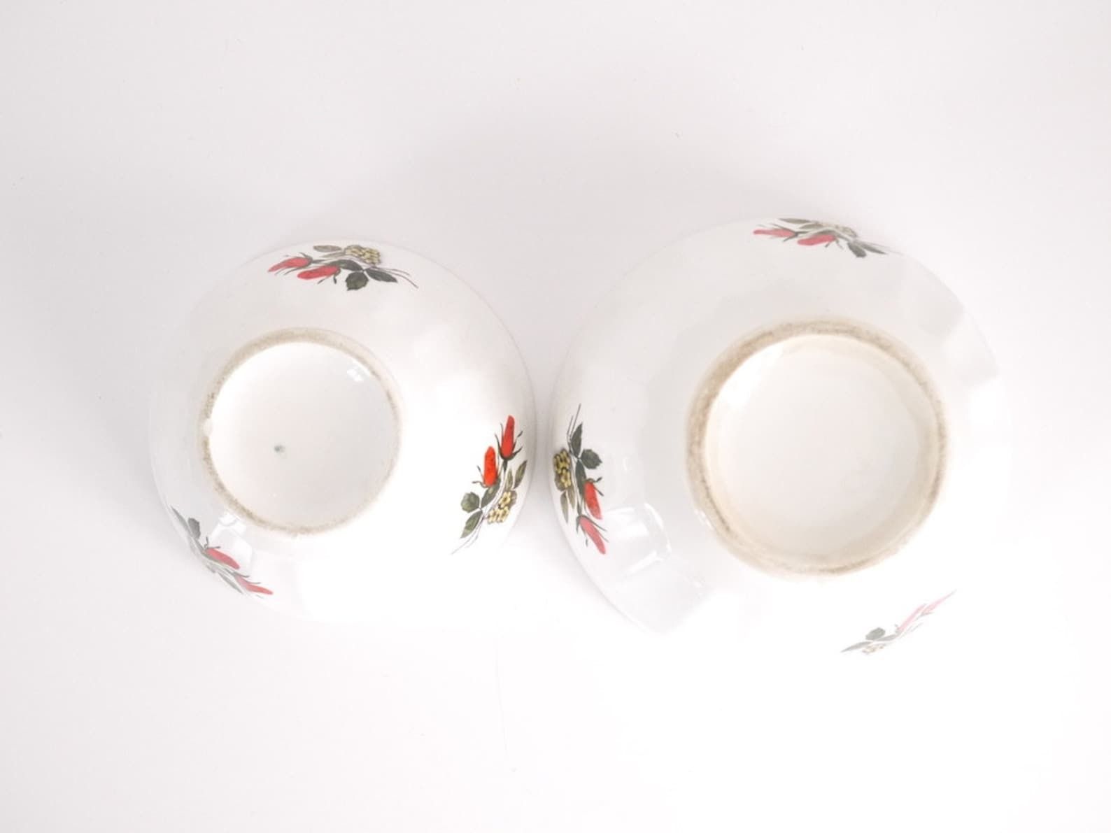 French Cafe Au Lait Bowls Set Of Two (2) Floral Rose Stone Wear Different Sized photo for sale