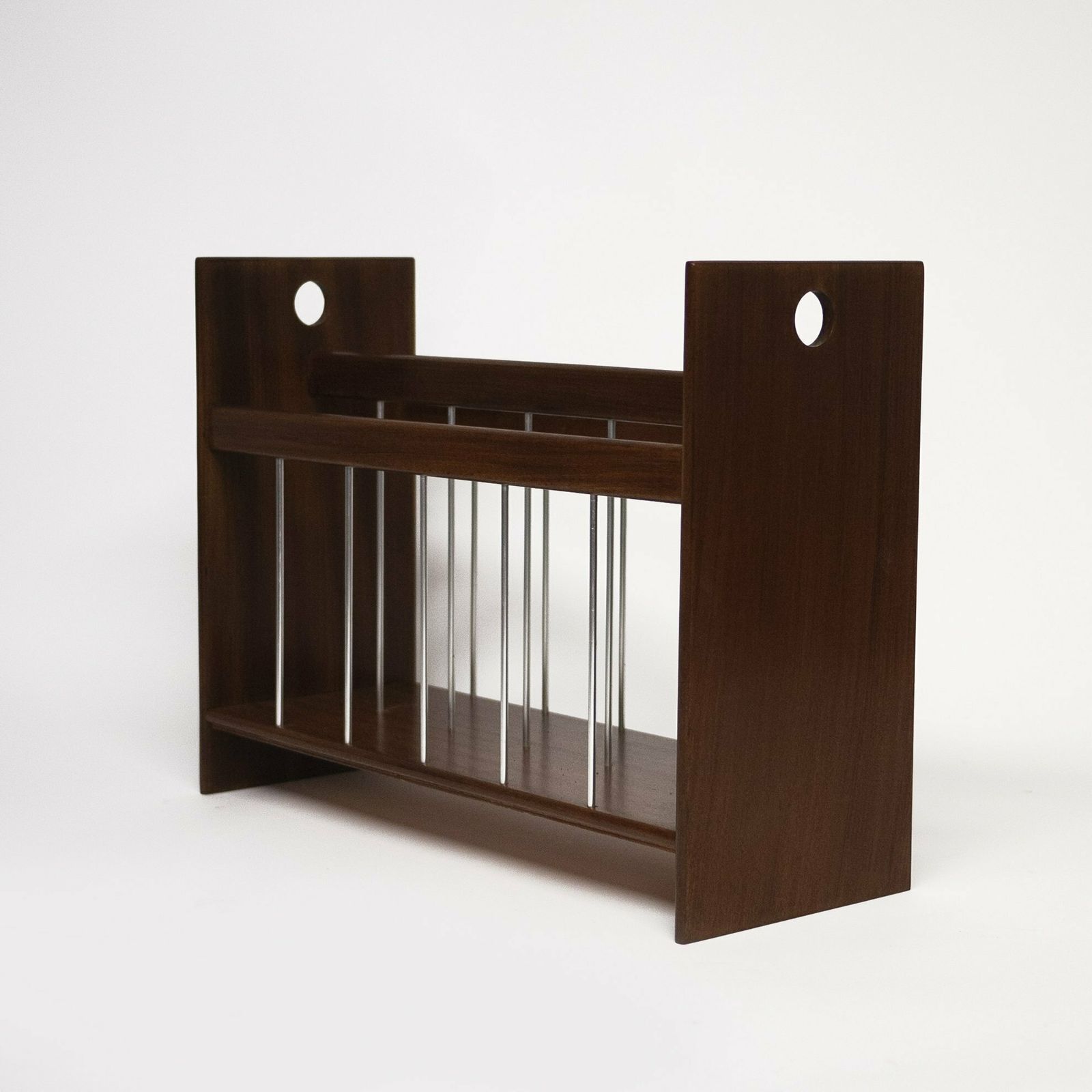 Vintage Danish Teak And Metal Magazine Rack, 1970s
