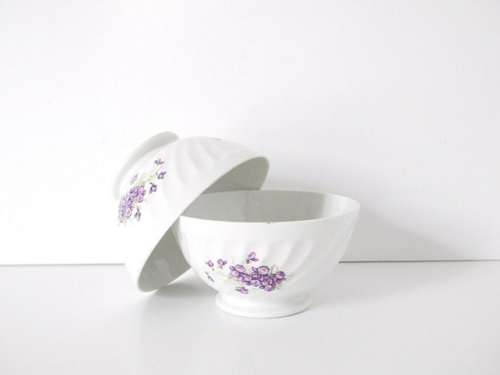 French Cafe Au Lait Bowls Set Of Two (2) Floral Lilac Porcelain photo furniture