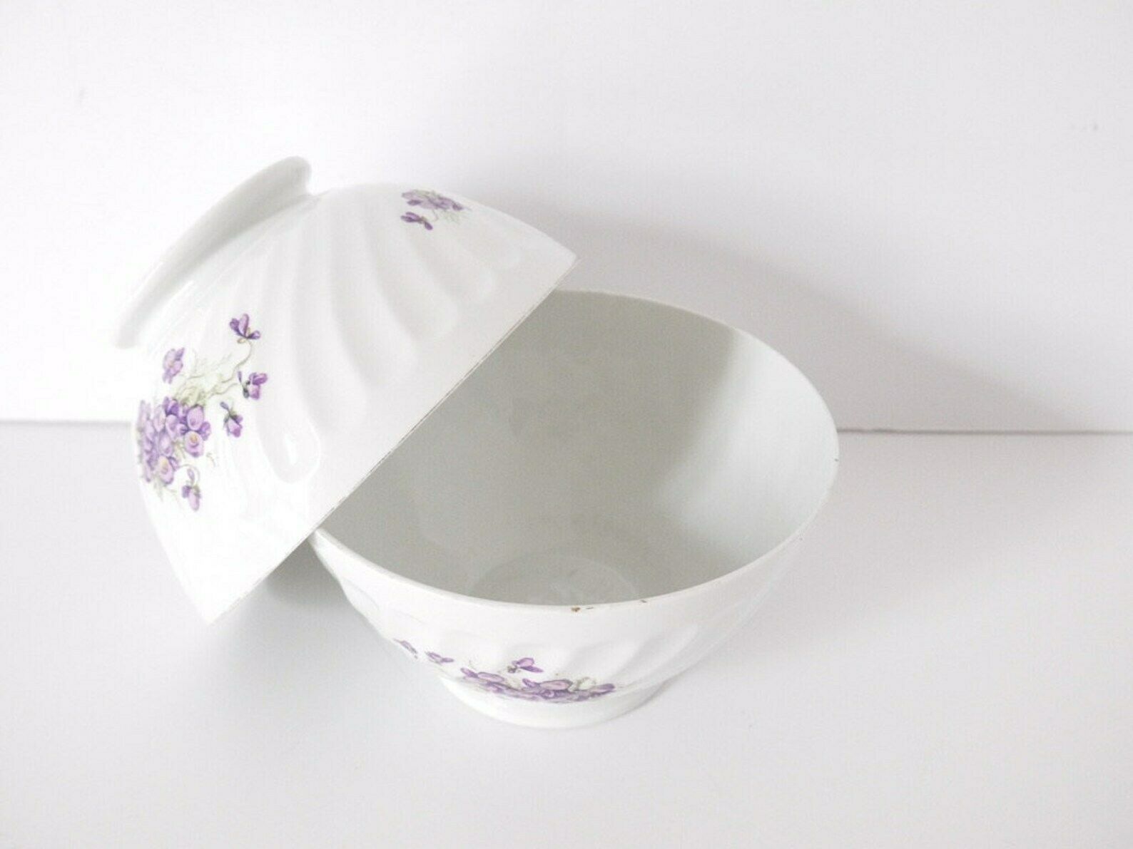 French Cafe Au Lait Bowls Set Of Two (2) Floral Lilac Porcelain photo Home Decor