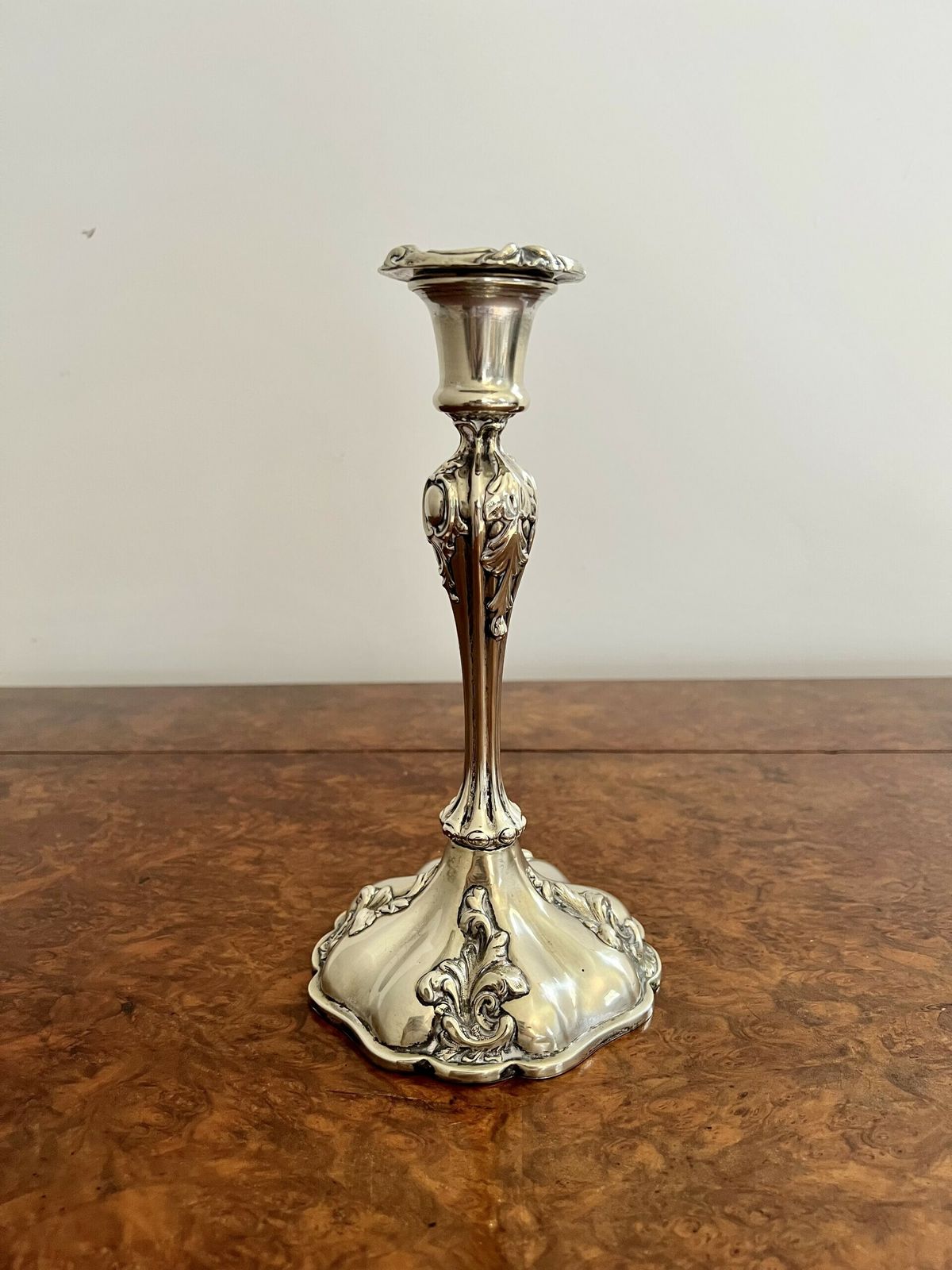 Quality Pair Of Antique Silver Plated Ornate Candlesticks photo vinterior