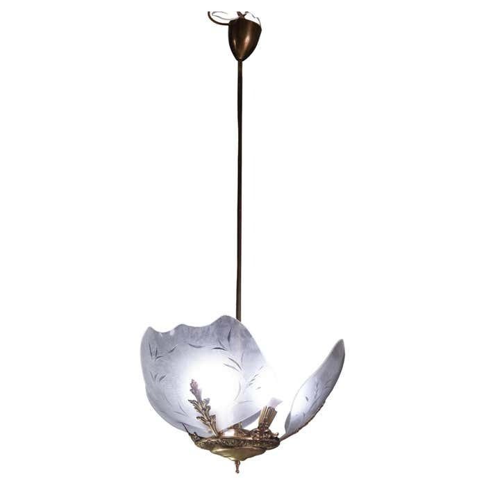 Elegant Italian Vintage Art Decò Glass And Brass, 1950s