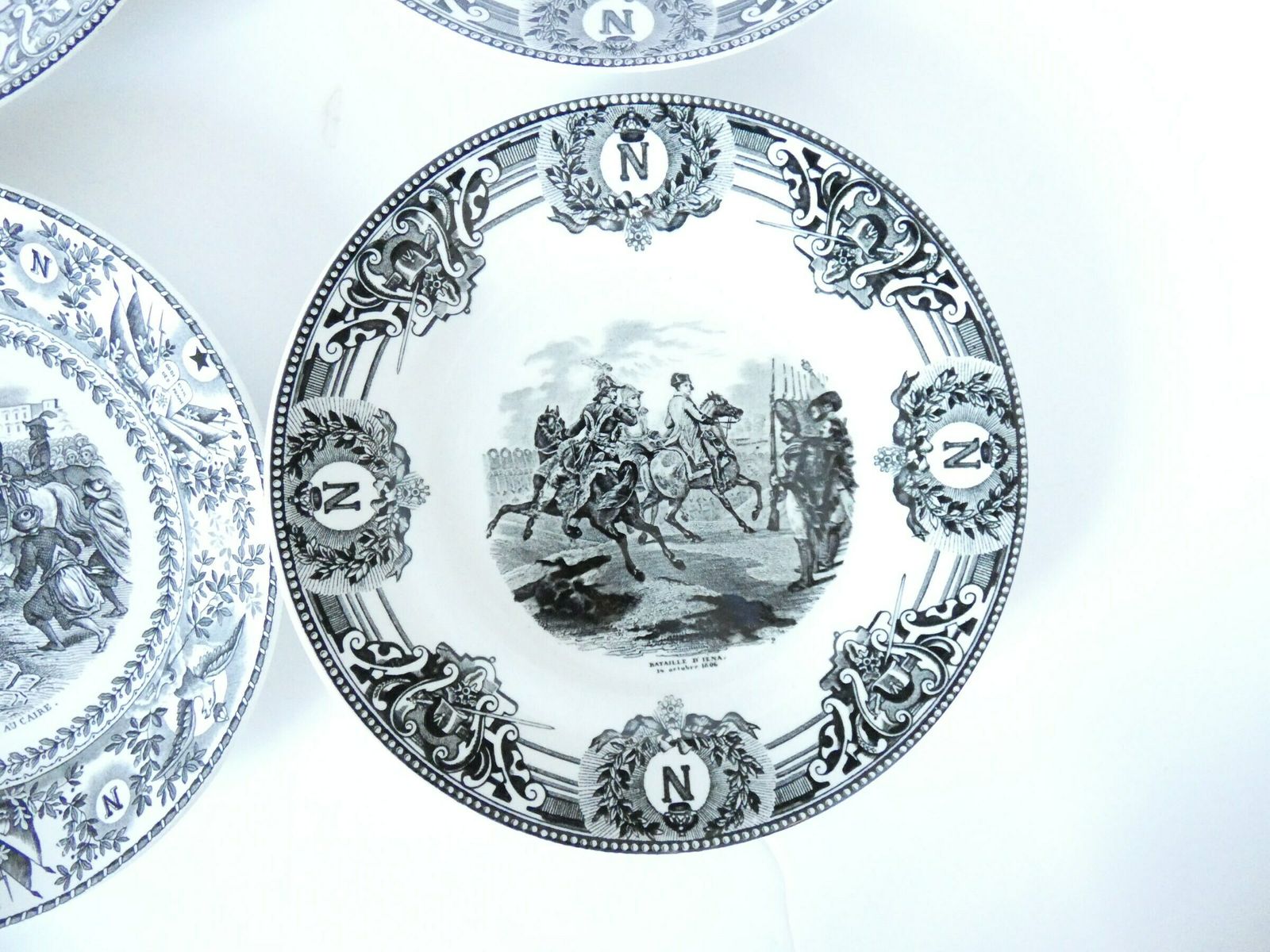Antique Transfer Ware Plates Ironstone Black White Creil Plates, 19c Set Of Six Napoleon Bonaparte Theme photo Home Decor
