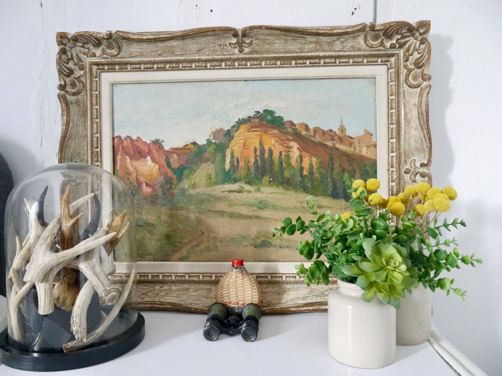 French Vintage Mountain Landscape Oil Painting Framed & Signed