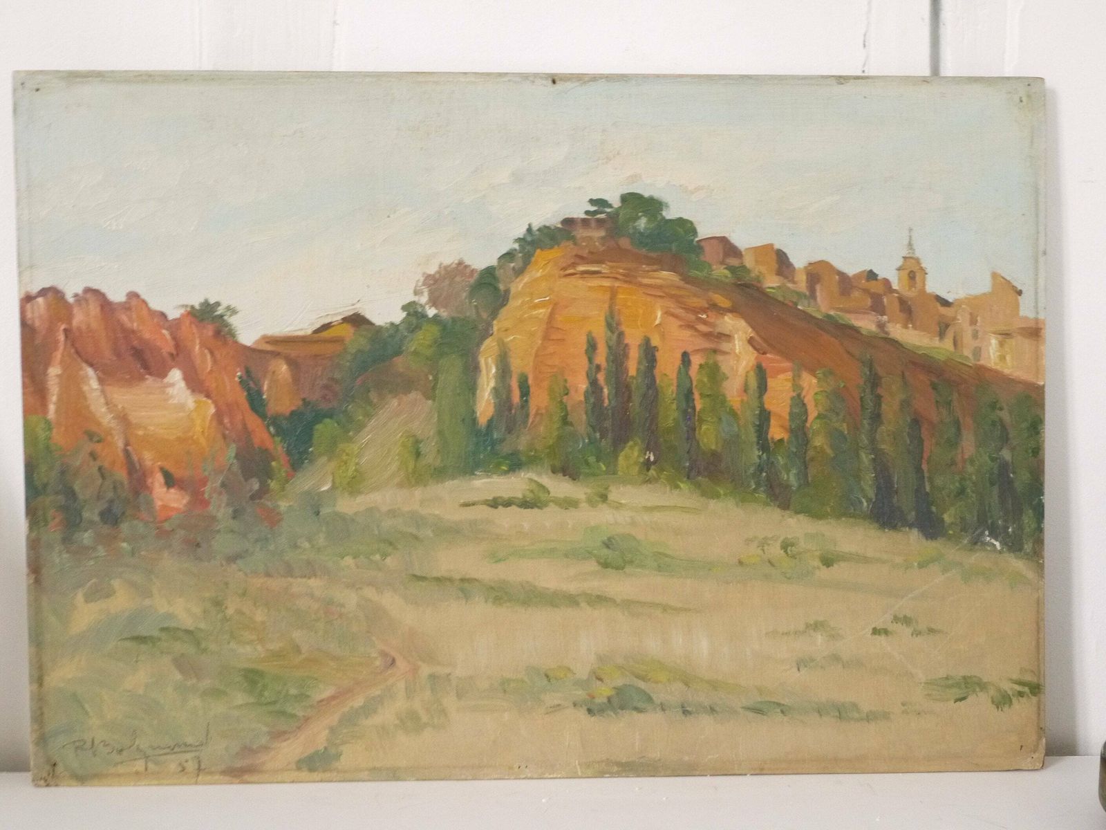 French Vintage Mountain Landscape Oil Painting Framed & Signed photo vinterior