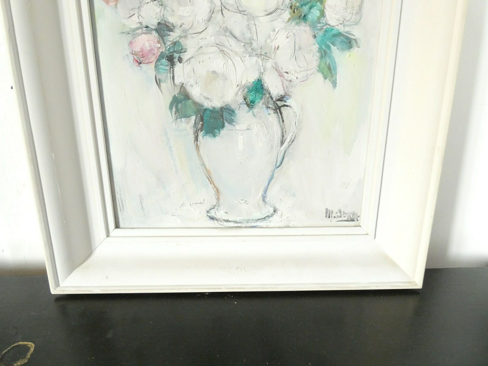 French Vintage Floral Rose Still Life Signed Mid Century Pastel Roses photo Art