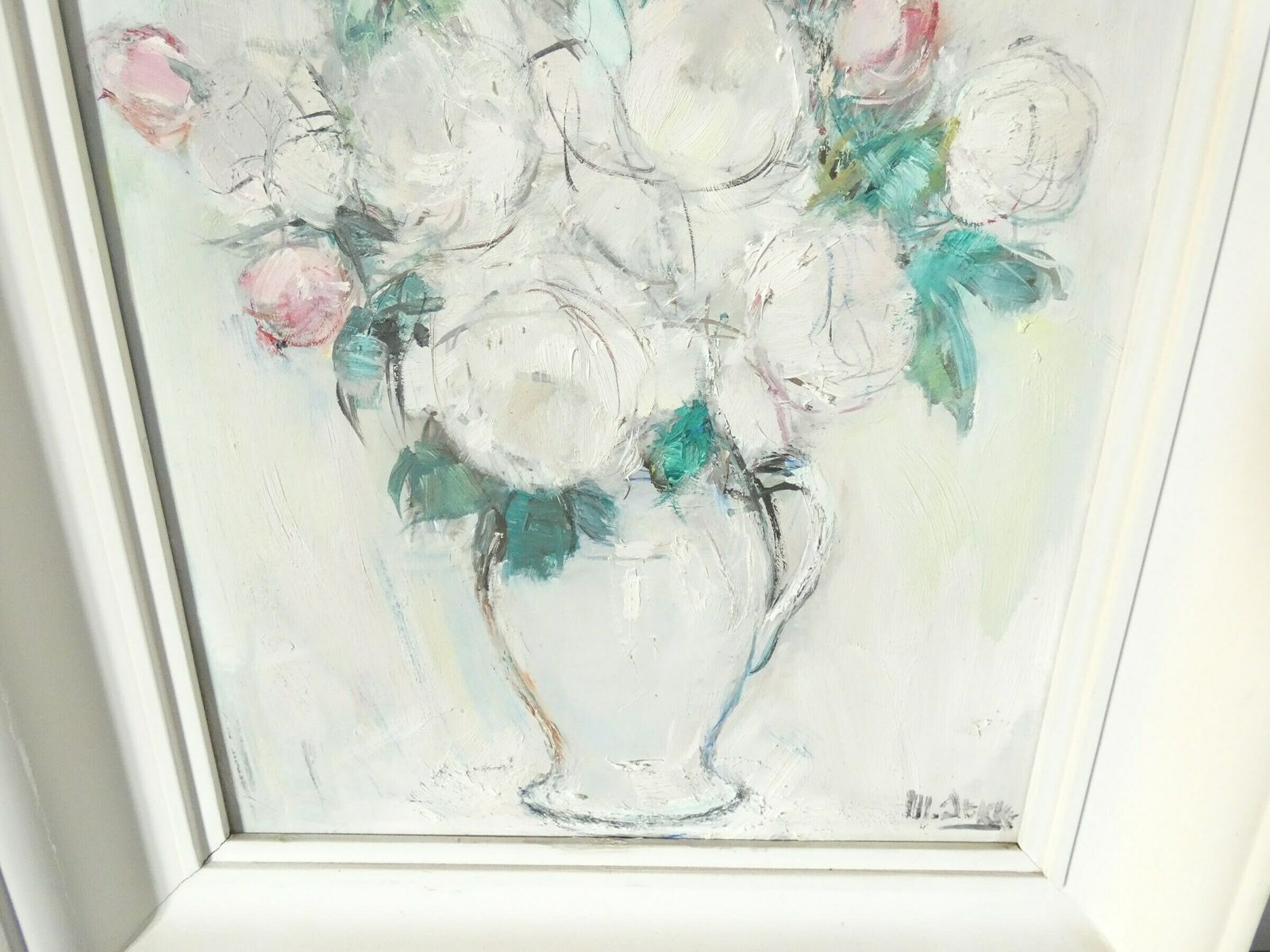 French Vintage Floral Rose Still Life Signed Mid Century Pastel Roses photo vinterior